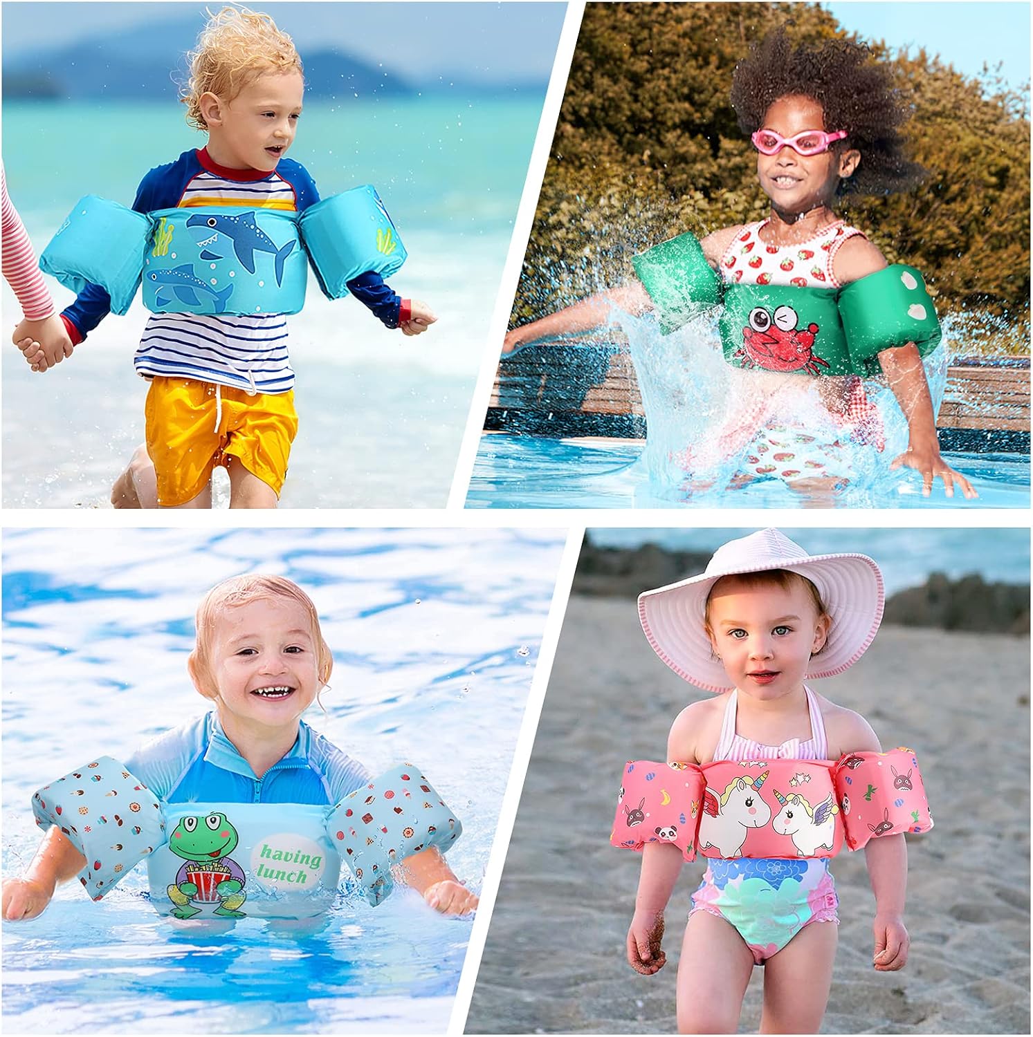 MoKo Kids Swim Arm Band, Children Swim Vest Cute Cartoon Swimming Wings Pool Floats Sleeve Toddlers Water Sports Learning Swim Training Equipment, Green : Everything Else