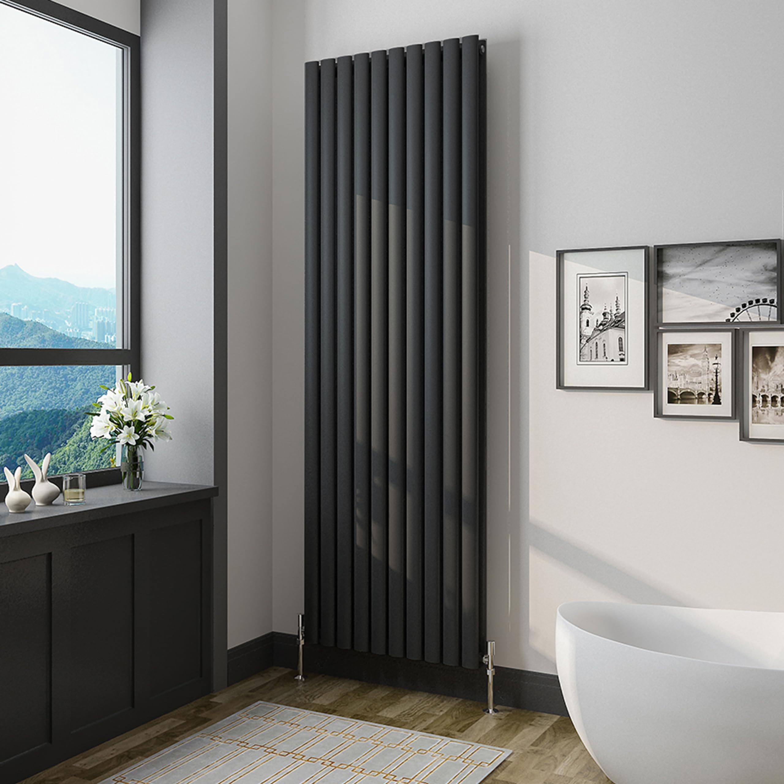Biubiubath Oval Black Double Modern Central Heating Radiator Designer 1600x472mm Radiator โ image 1