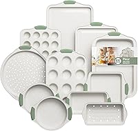 Vista 13 de Juego de 11 Piezas de Moldes Antiadherentes para Hornear, Juegos de Moldes Apilables, Moldes de Horno para Hornear con Asas de Silicona, Incluye