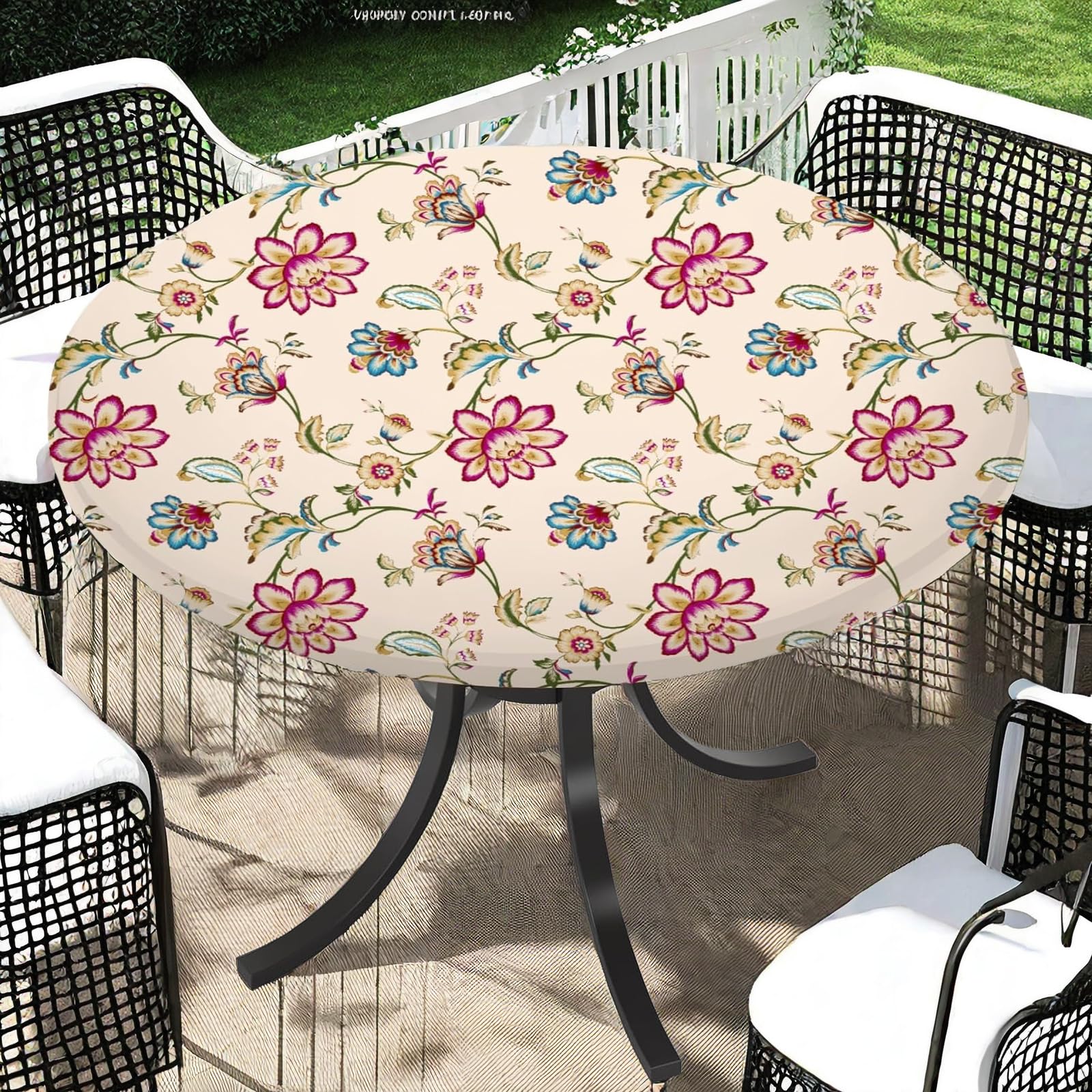 Hyjoy 60" Round Tablecloth,Hummingbird Iris Flower Waterproof Table Cover Umbrella Hole Zipper Party Patio Covers Indoor Outdoor Backyard Bbq Picnic