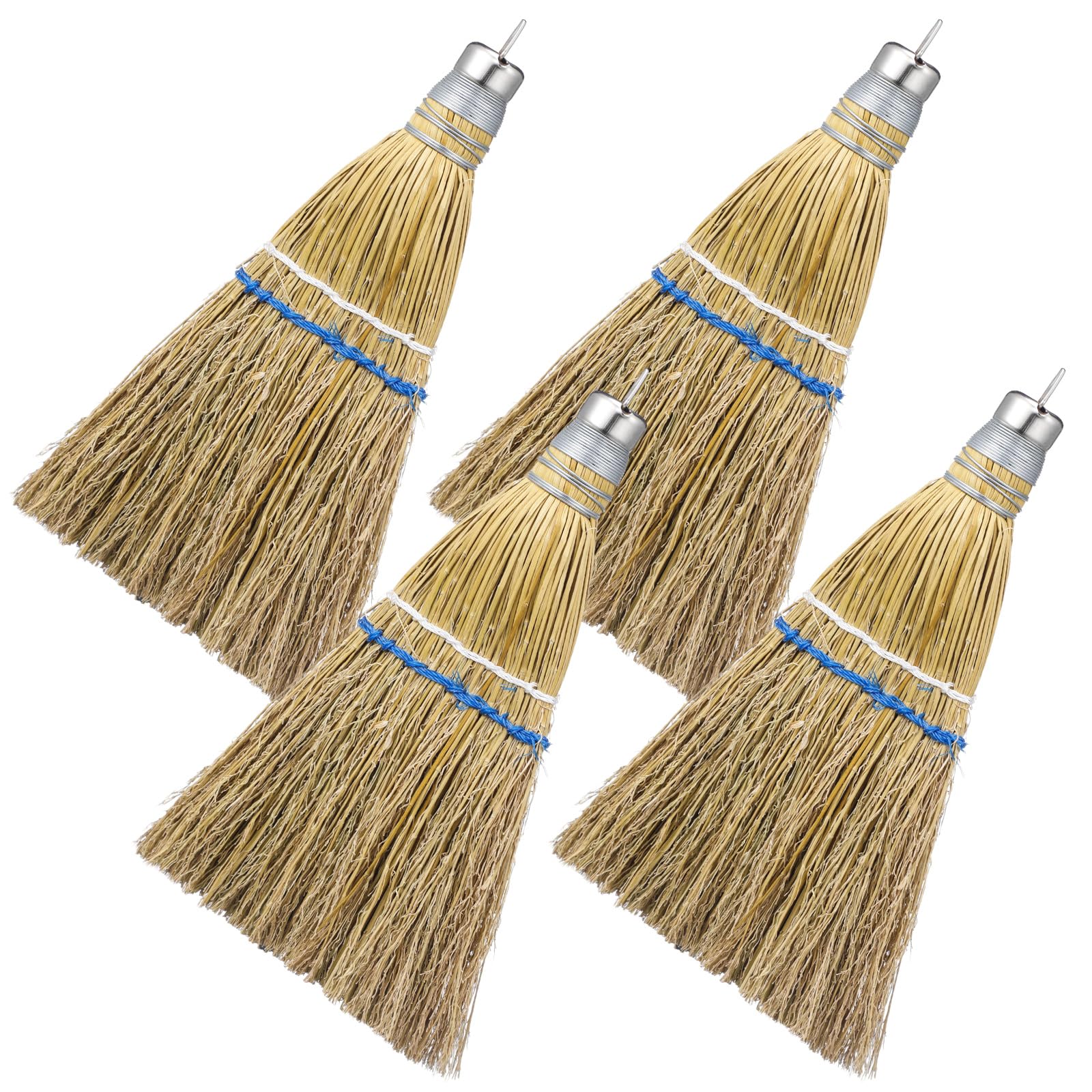 Suclain 4 Pcs 12 Inch Whisk Broom Hand Held Mini Corn Straw Whisk Broom Short Handle with Metal Hanger Halloween for Multi Surface Sweeping Small Hand
