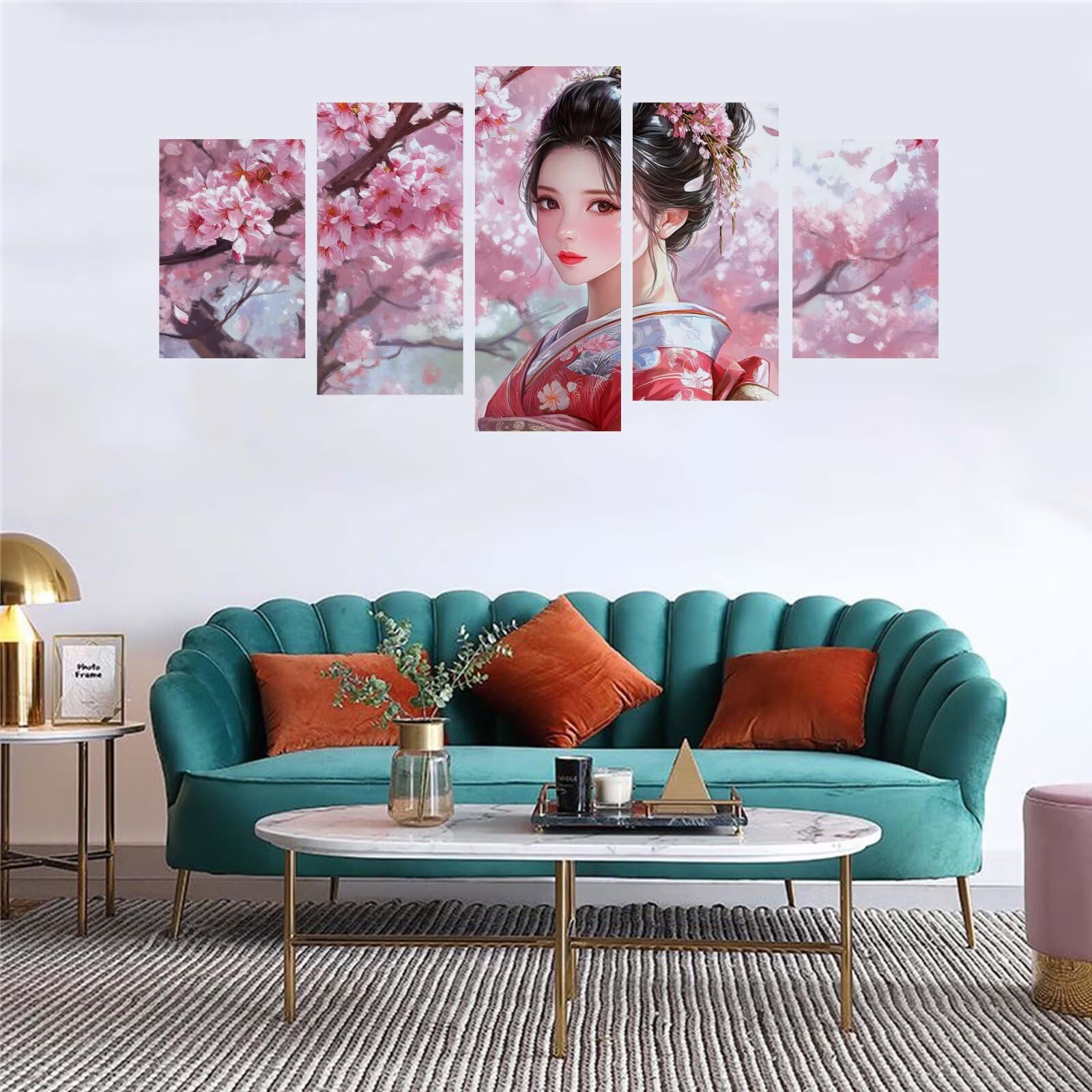 5D Diamond Painting 5 Pièces Geisha japonaise fleurs cerisier Peinture Diamant Adulte,Broderie Diamond Painting Adulte Grand Format Puzzle Art,Point de Croix Art Craft,Decoration Murale 75x125cm Y-516
