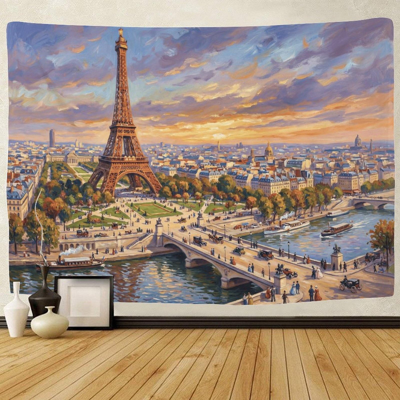Paris Eiffel Tower Wall Art Decor 3D Print Wall Tapestry Seine River Tapestries Home Decoration Curtain Bedroom Dorm 150cmx200cm