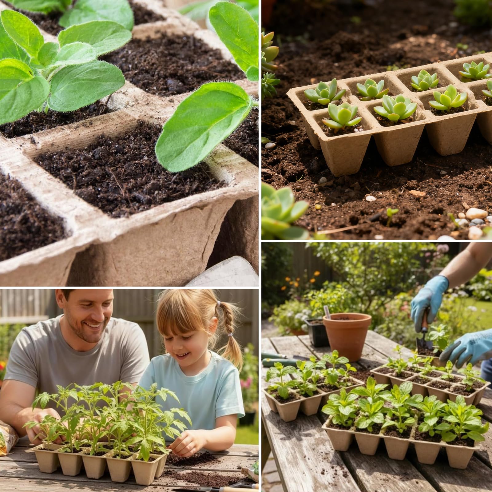 Plateaux de Semis Biodégradables 30 Pièces (10 Alvéoles) – Bacs à Semis Compostables en Fibre de Papier avec Trous de Drainage – Idéal pour Graines, Légumes, Fleurs et Jardinage Écologique