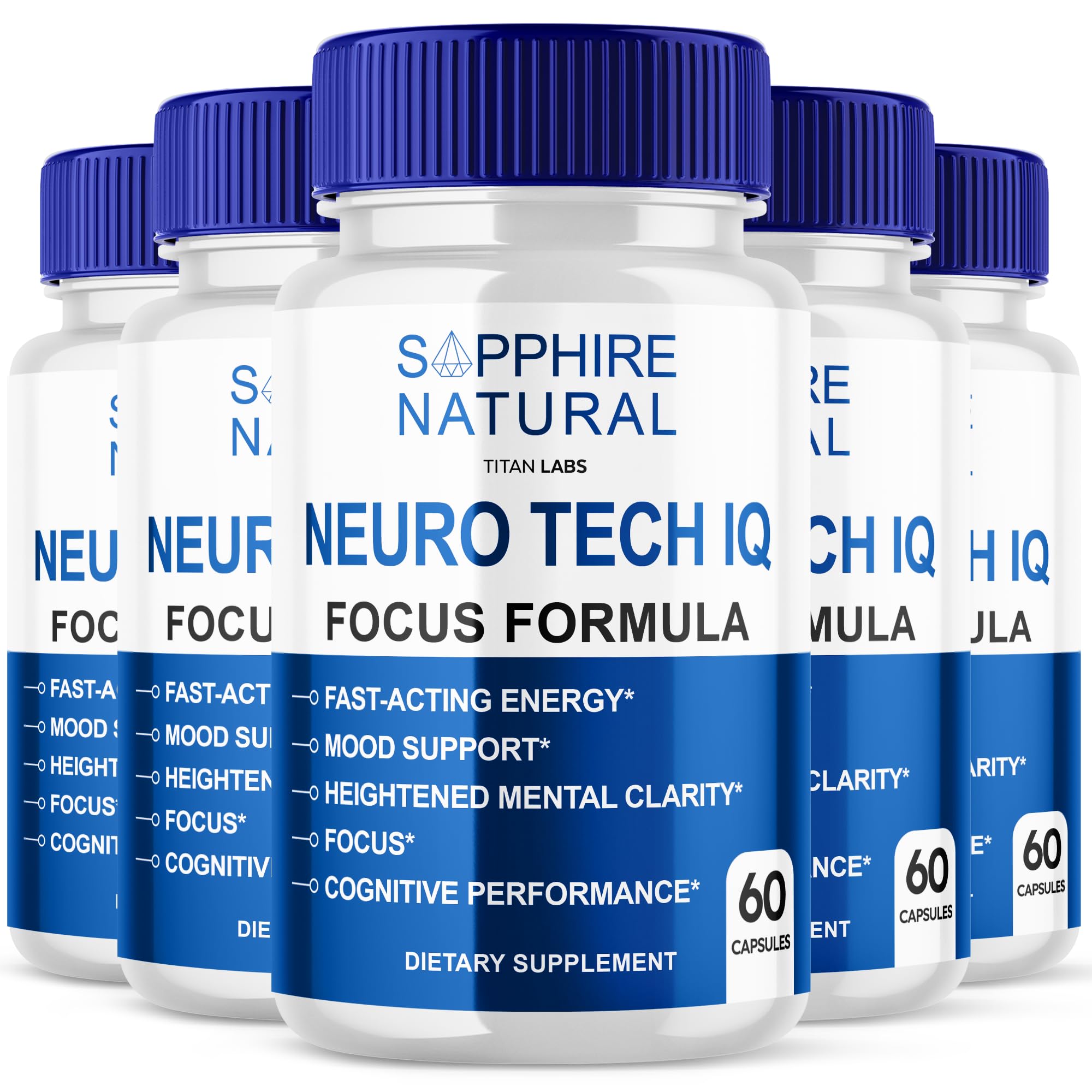 (5 Pack) Neuro Tech IQ Brain Supplement, Neuro Tech IQ Focus Formula Advanced Capsules, Sapphire Nautral Neuro Tech IQ Fast Acting Supplement Pills, Neuro Tech IQ Focus Energy Men Women (300 Capsules)