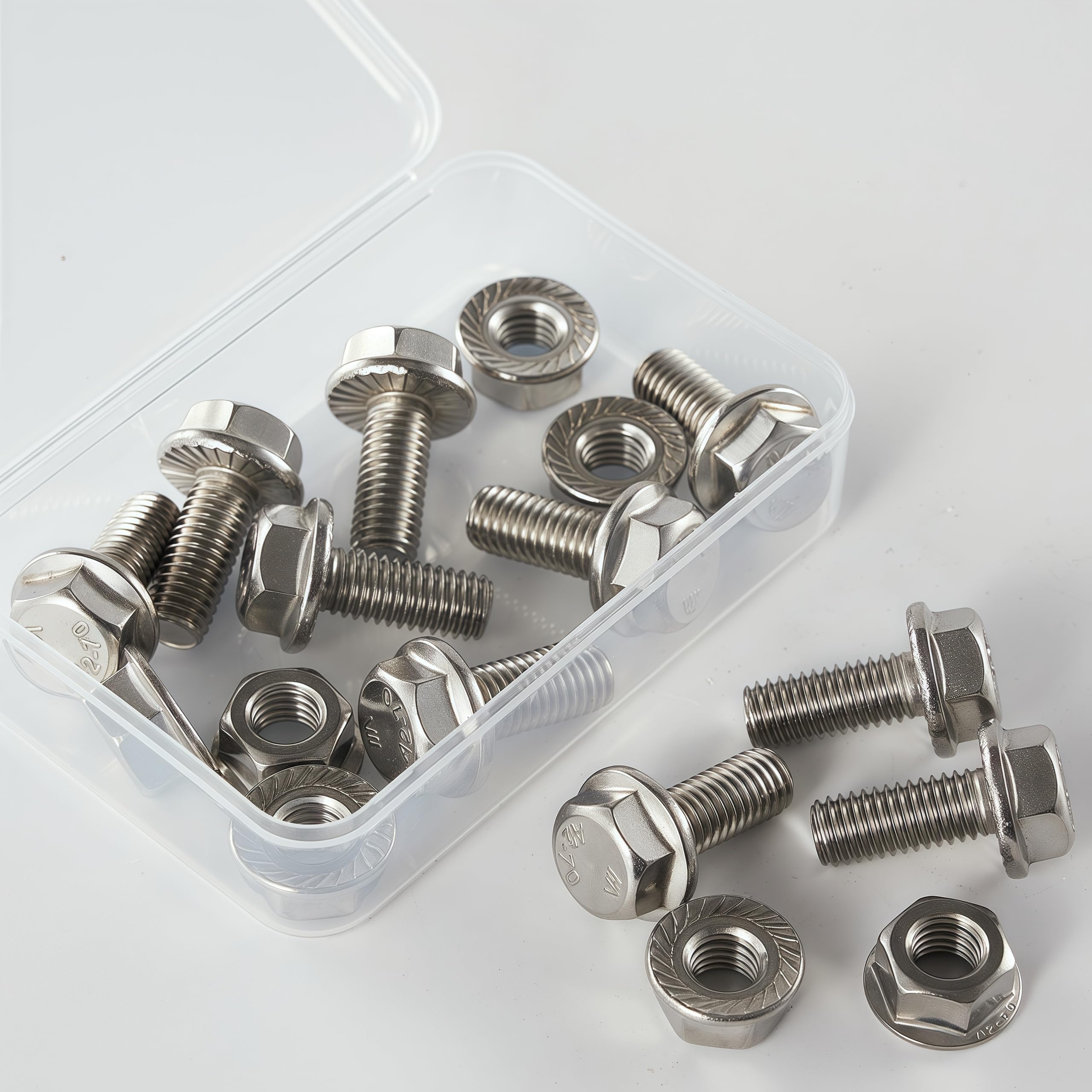 Set di bulloni e dadi a flangia M10 – 1,5 x 25 mm (set da 6) – acciaio inox 304 A2-70, flangia dentata autobloccante, resistente alle vibrazioni, filettatura completa – Costruzione