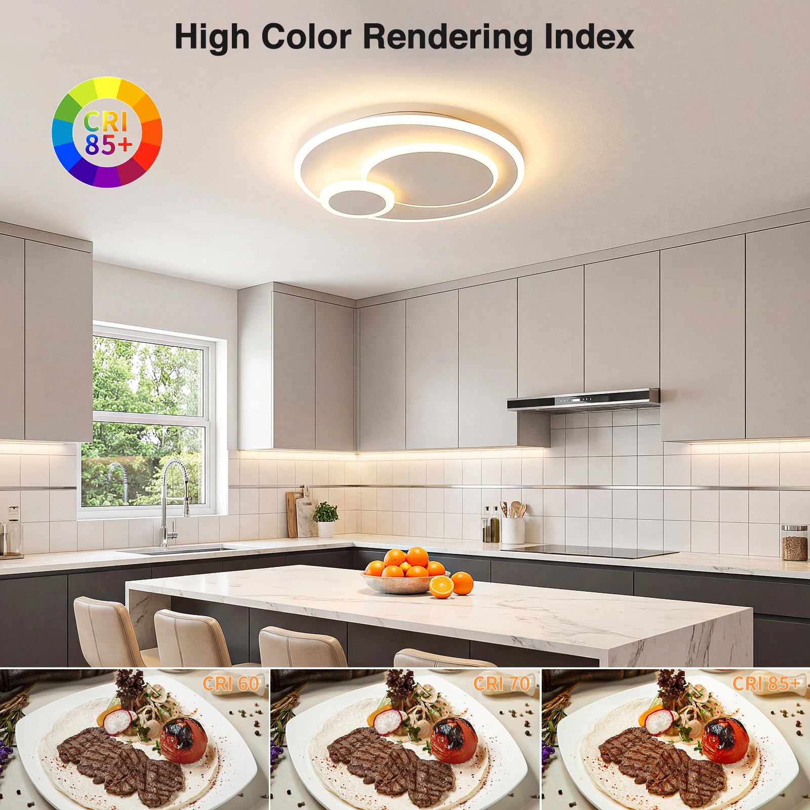 Plafoniera LED Soffitto Moderna 23W, 3000K/4500K/6500K Lampada 2300lm CRI≥80, Lampadario per Soggiorno, Camera da Letto, Ufficio, Cucina e Corridoio con Funzione Memoria Bianco