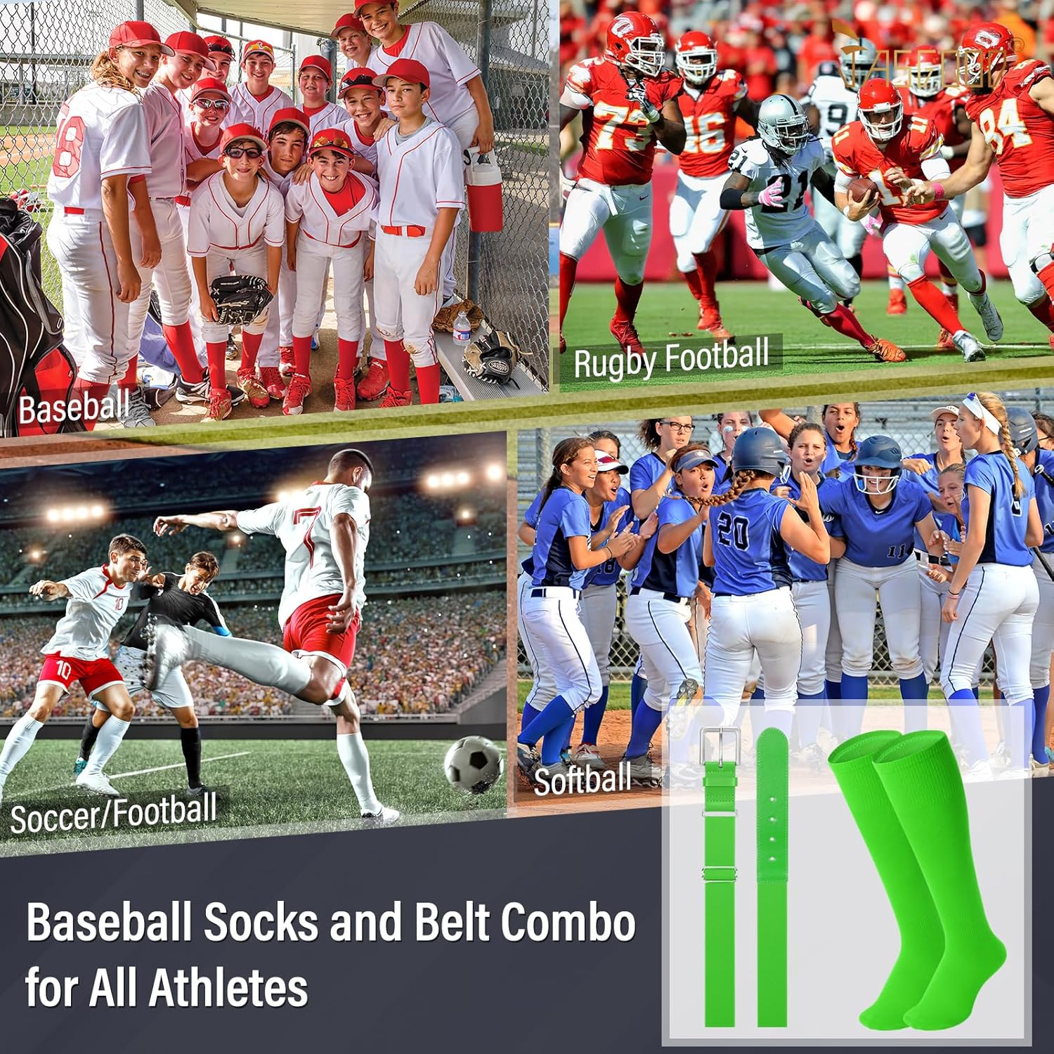 Baseball Socks and Belt for Youth Adult Softball Socks Combo Elastic Waist Belt for Men Kids Boys Girls Women JASGOOD - Image 7