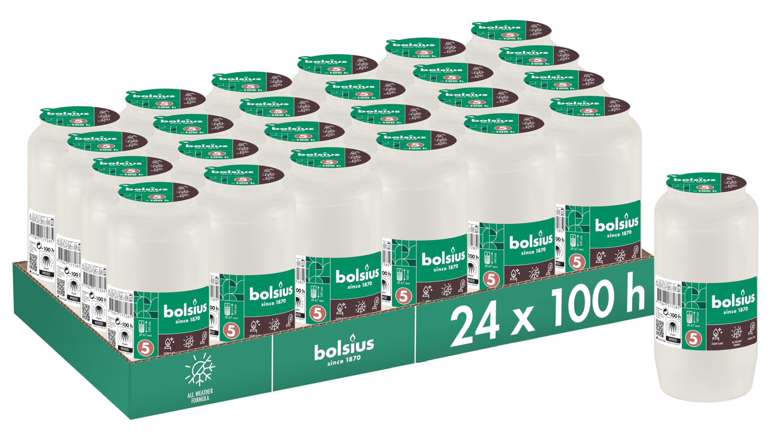 Bolsius Grave Light - White - 24-Pack - Long Burning Time 4 Days - Funeral Candle & Memorial Candles - Clean Burning - Without Palm Oil