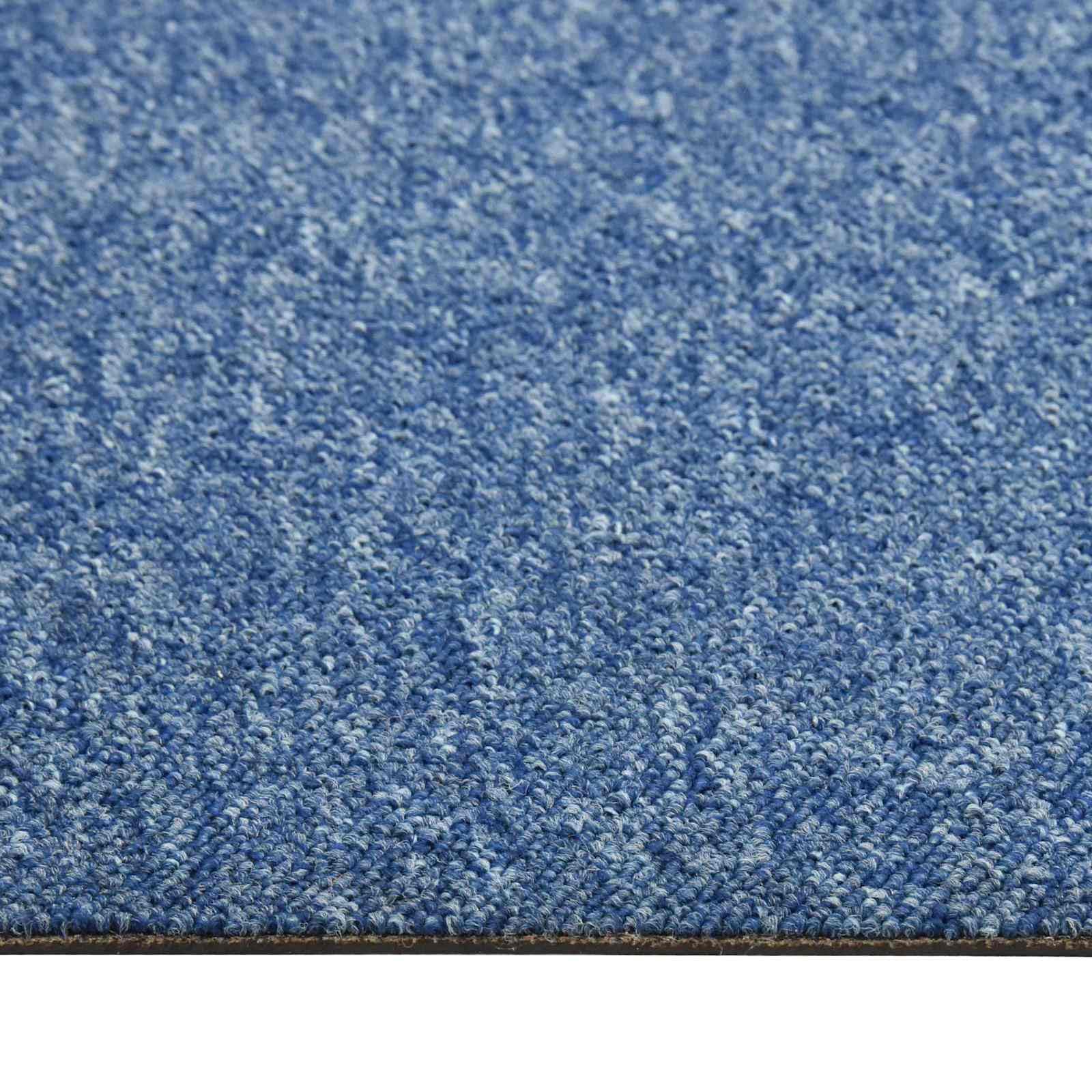 20er Set Teppichfliesen Blau 50x50 cm, Modulare Bodenfliesen aus Polypropylen für Innenbereich, Quadratischer Teppichboden für Büro und Wohnbereich, 5 m² Gesamtfläche