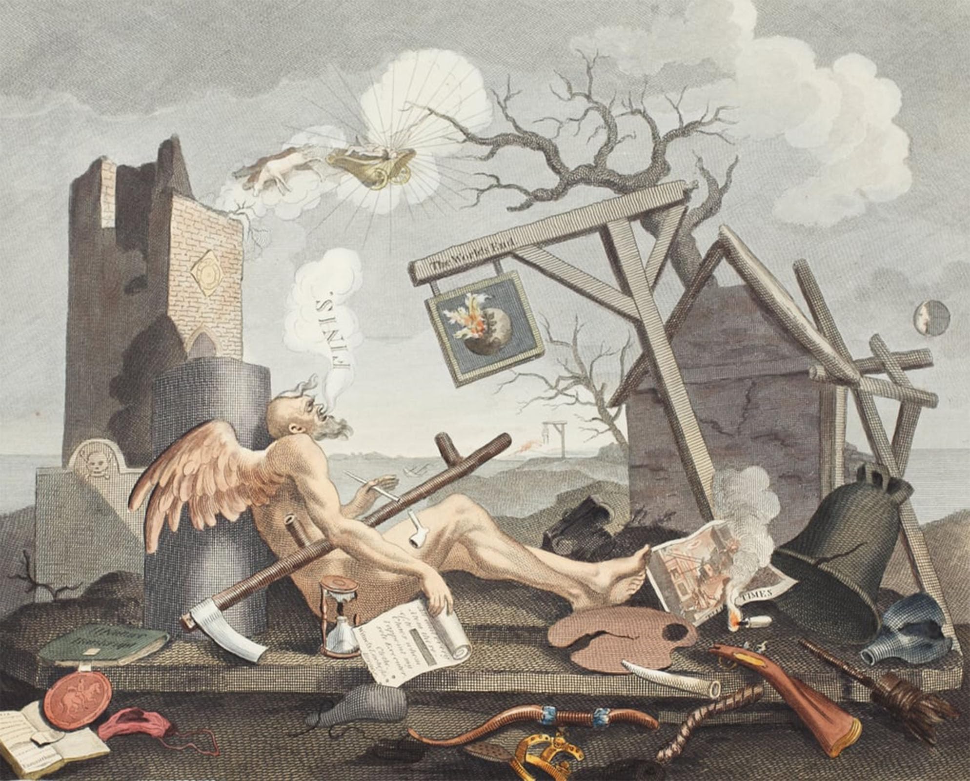 HRJUBWREE Classic Canvas Picture Art Canvas Print Modern Oil Painting Bathos Manner of Sinking in Sublime Paintings by William Hogarth Artwork on Wall for Office Decor 60x90cm