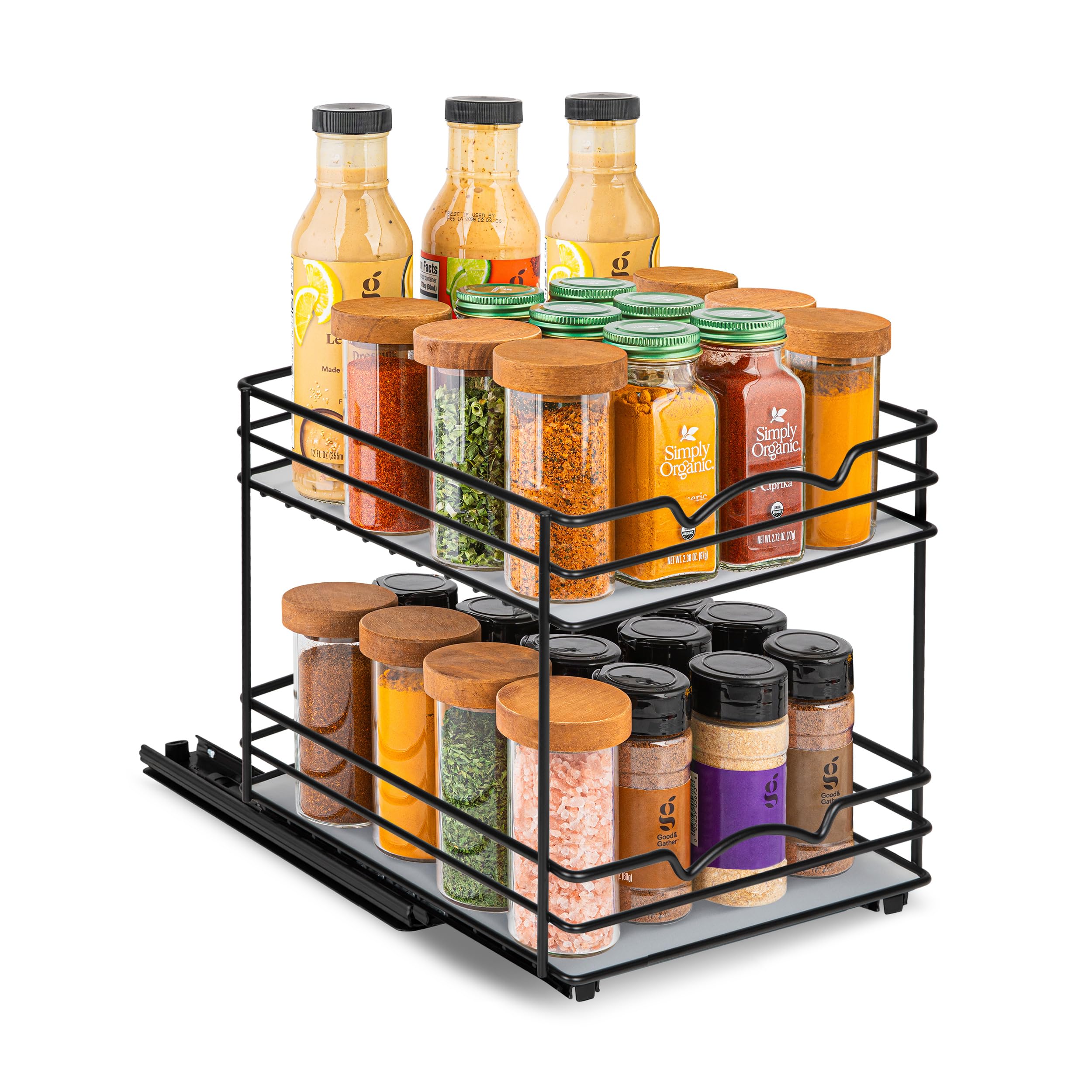 pull out cabinet organizer for spices, cans - heavy duty with lifetime limited warranty- pull out spice rack- cabinet pull out shelf for cans,dishes, etc, 8-1/2"wx10-3/8"dx8-7/8"h, black
