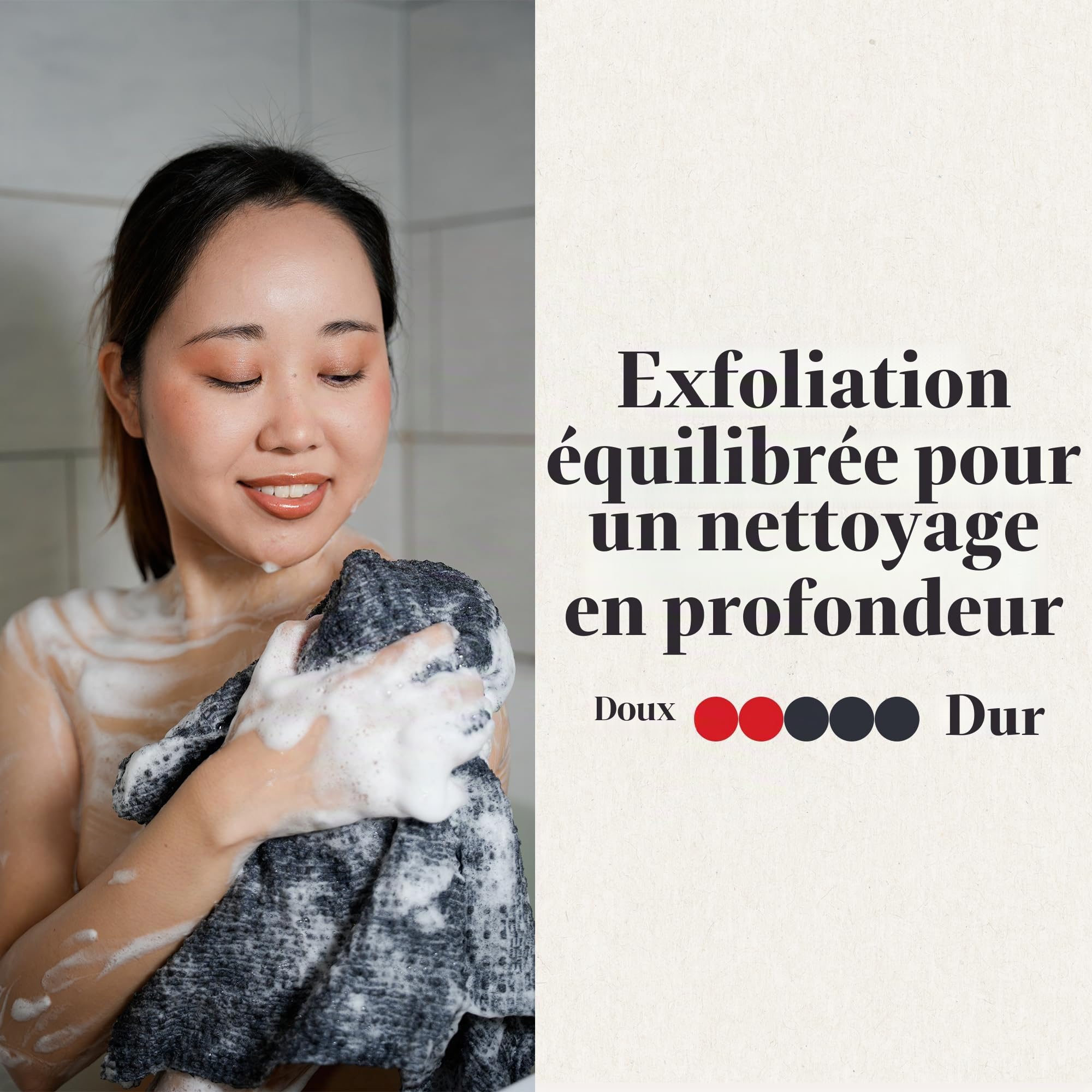 Gant de toilette exfoliant japonais – Fabriqué au Japon, serviette de douche 100 % nylon, un chiffon de toilette pour tous les types de peau.