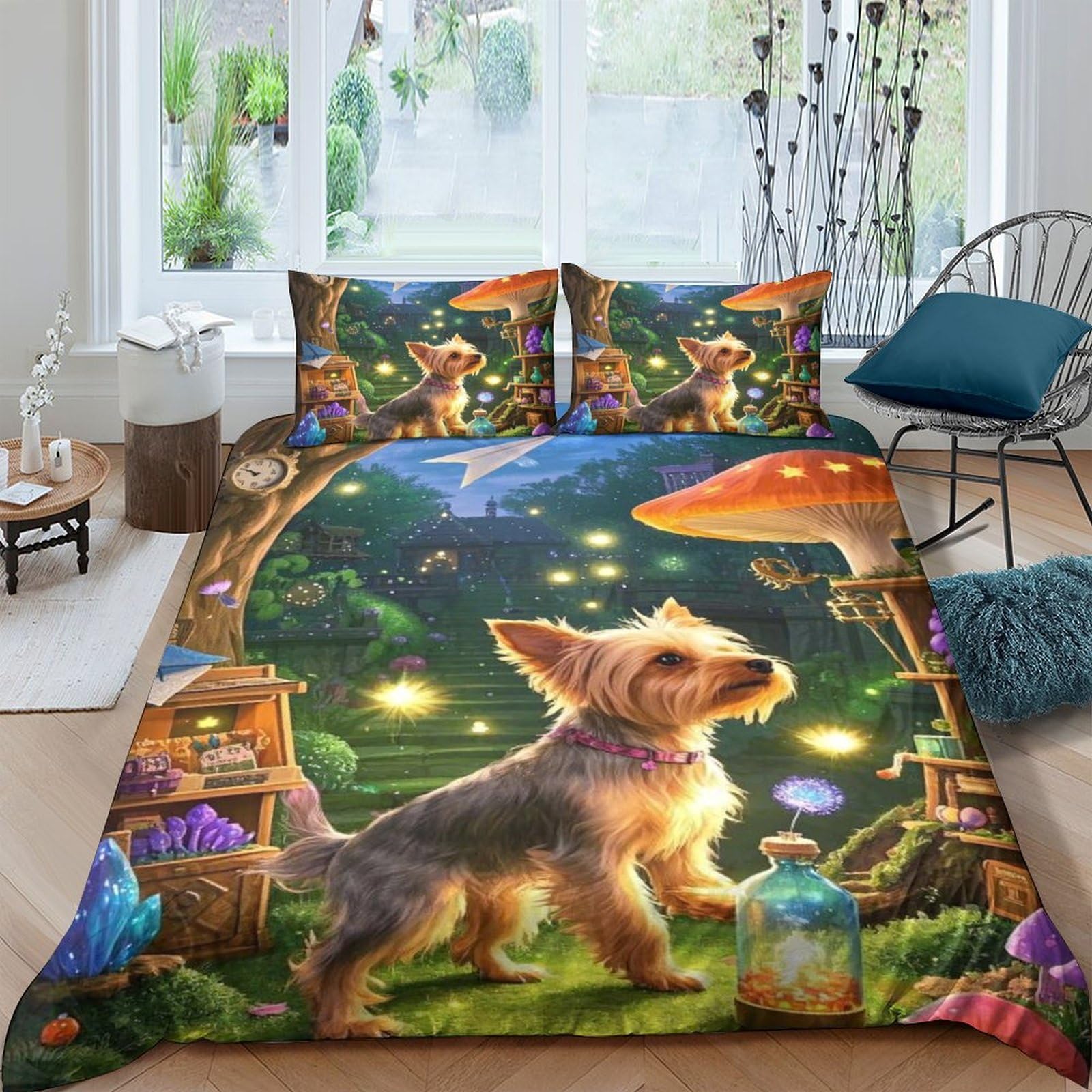 Ctjqhvkz Style-8 3D Printed Fairy Forest Dog Fitted Sheet Microfiber Soft Breathable Magic Night Bed Cover For Bedroom Dorm Decor Single（135X200cm）