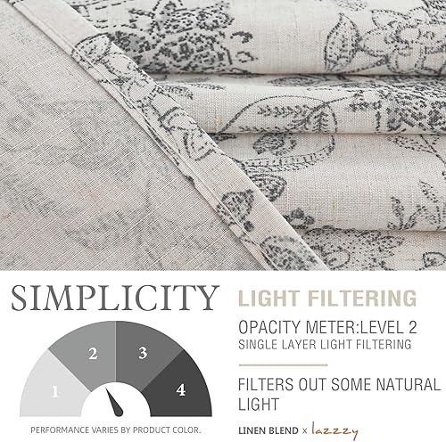 Miniatura 3 de Lazzzy Cortinas de lino con estampado floral gris de 96 pulgadas de largo, cortinas con pestaña trasera para sala de estar y dormitorio, cortinas