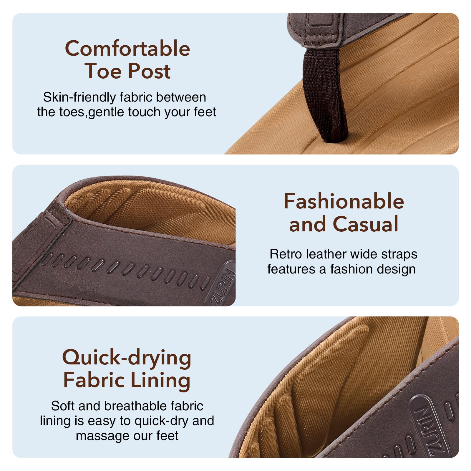 ZURIN Mens Orthotic Flip Flops Recovery Sandals Slides for Men，Comfort Thong Sandals with Plantar Fasciitis Arch Support Thick Athletic Cushion for Sports Exercise Walking Beach Indoor Outdoor — view 7