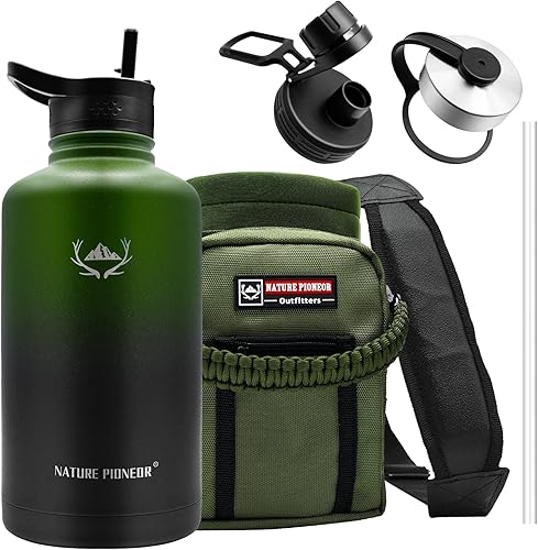 NATURE PIONEOR Botellas de agua aisladas con popote  Botella de agua de acero inoxidable de 24324064 onzas con soporte, portadorfunda, reutilizable,