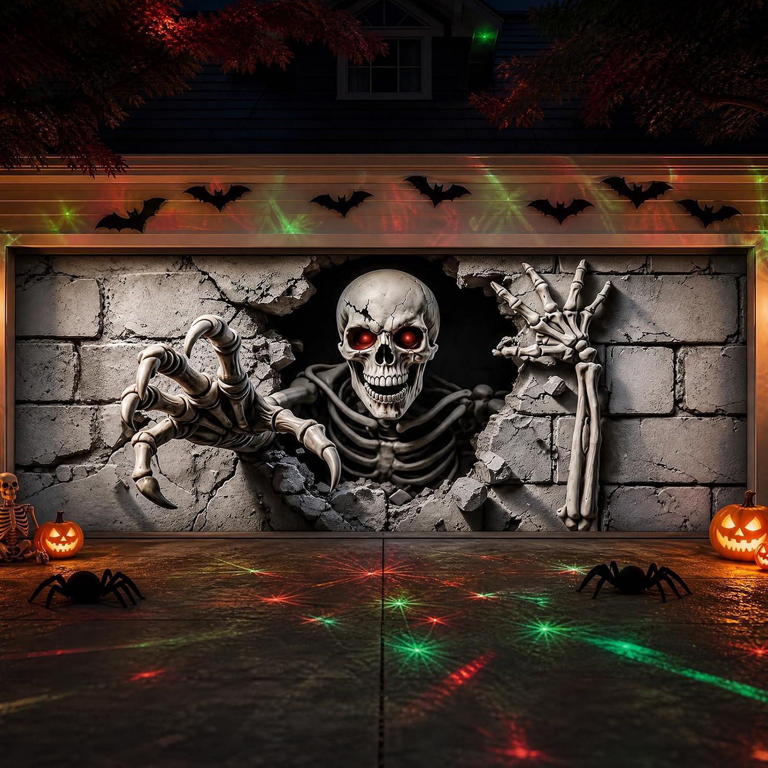 16 x 7 FT Halloween Garage Door Cover,Large 3D Skeleton Halloween Backdrop thumbnail