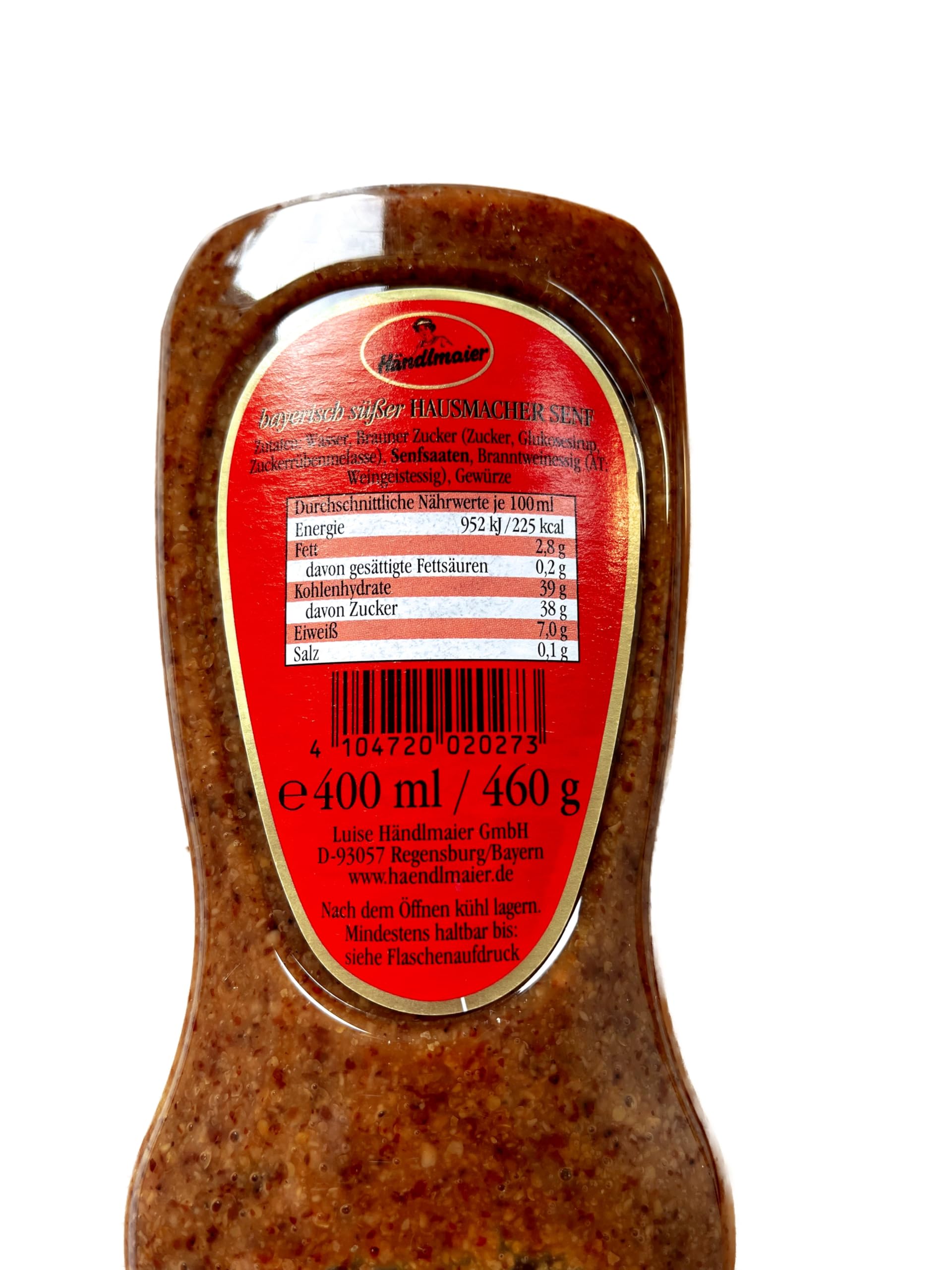Händlmaier s Mostaza casera dulce en la botella Squeeze Vegan 400ml