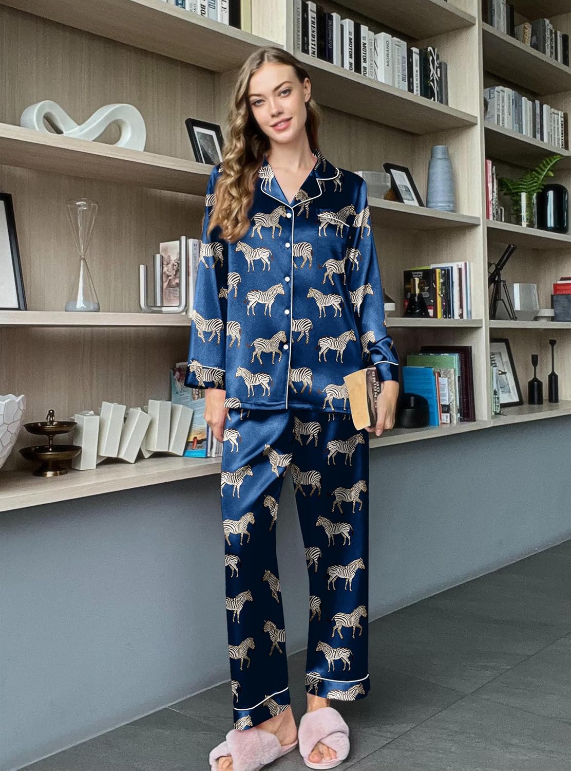 Ekouaer Silk Pajamas for Women Button Down Satin Pj Set Soft Long Sleeve 2 Piece Sleepwear Loungewear S-XXL - Image 2