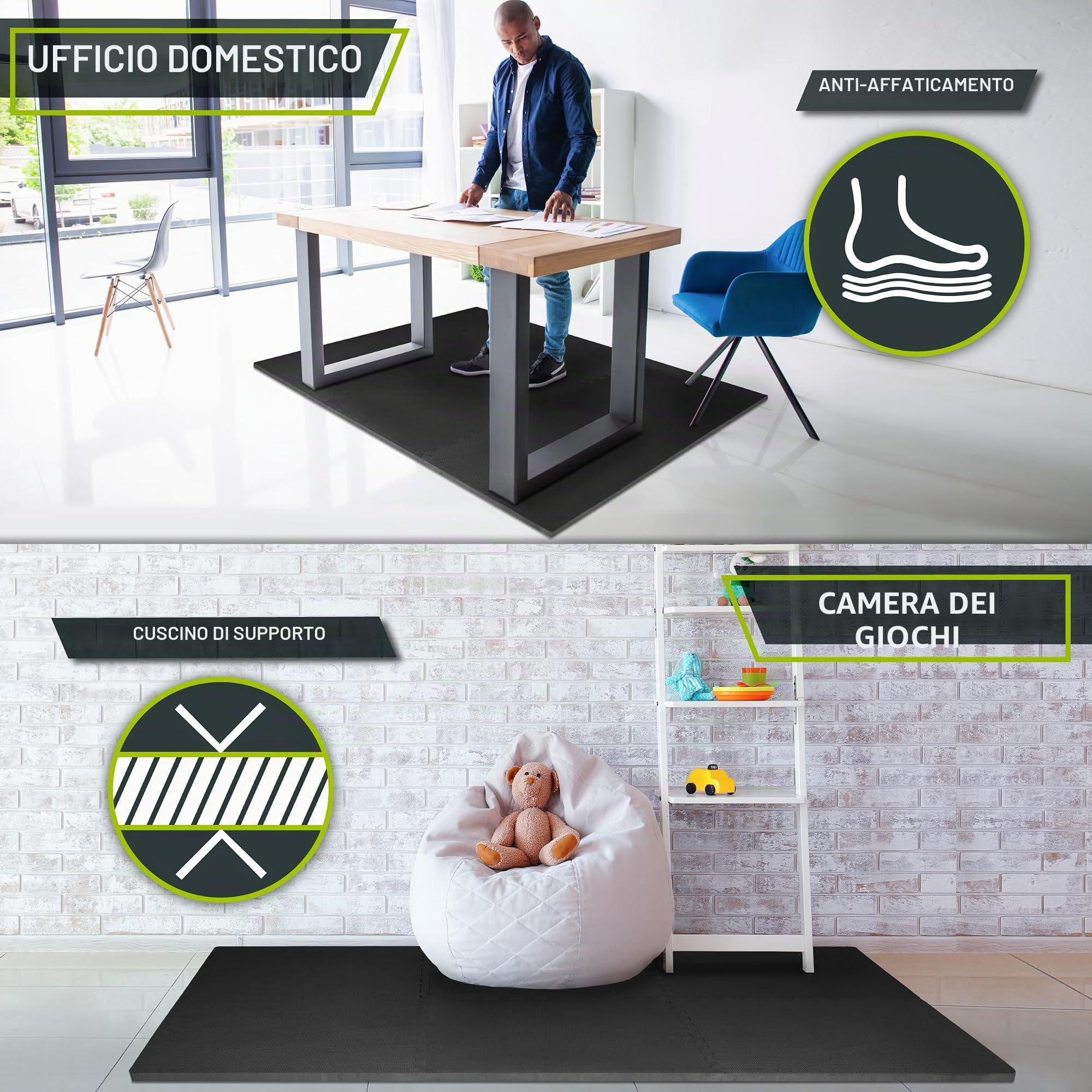 ProsourceFit Extra Thick Puzzle Exercise Mat , EVA Foam Interlocking Tiles for Protective, Cushioned Workout Flooring for Home and Gym Equipment, Black - 1 inch - 24 Sq Ft - 6 Tiles