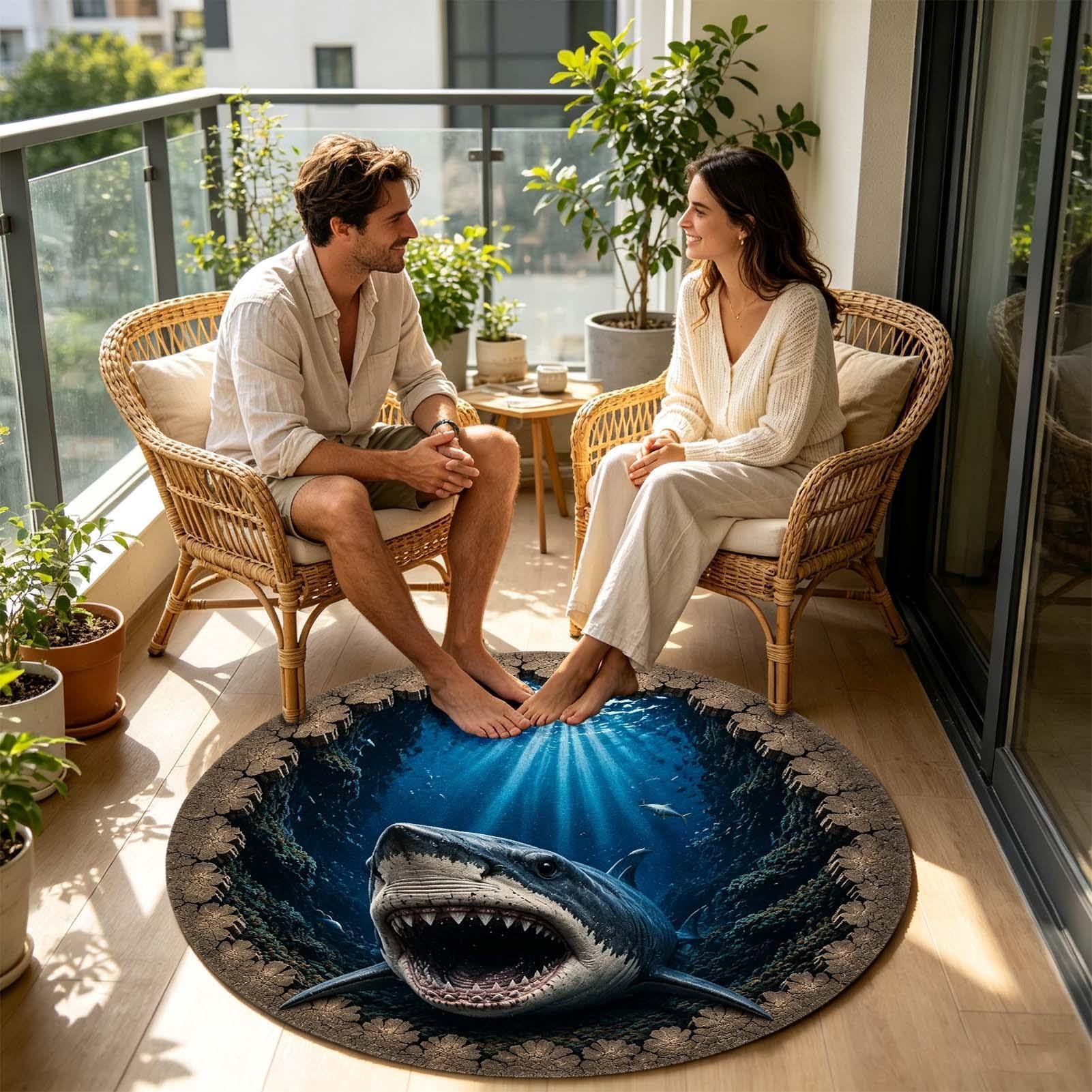 Alfombra Tiburón Antideslizante Suave de Animales Marinos con Ilusión