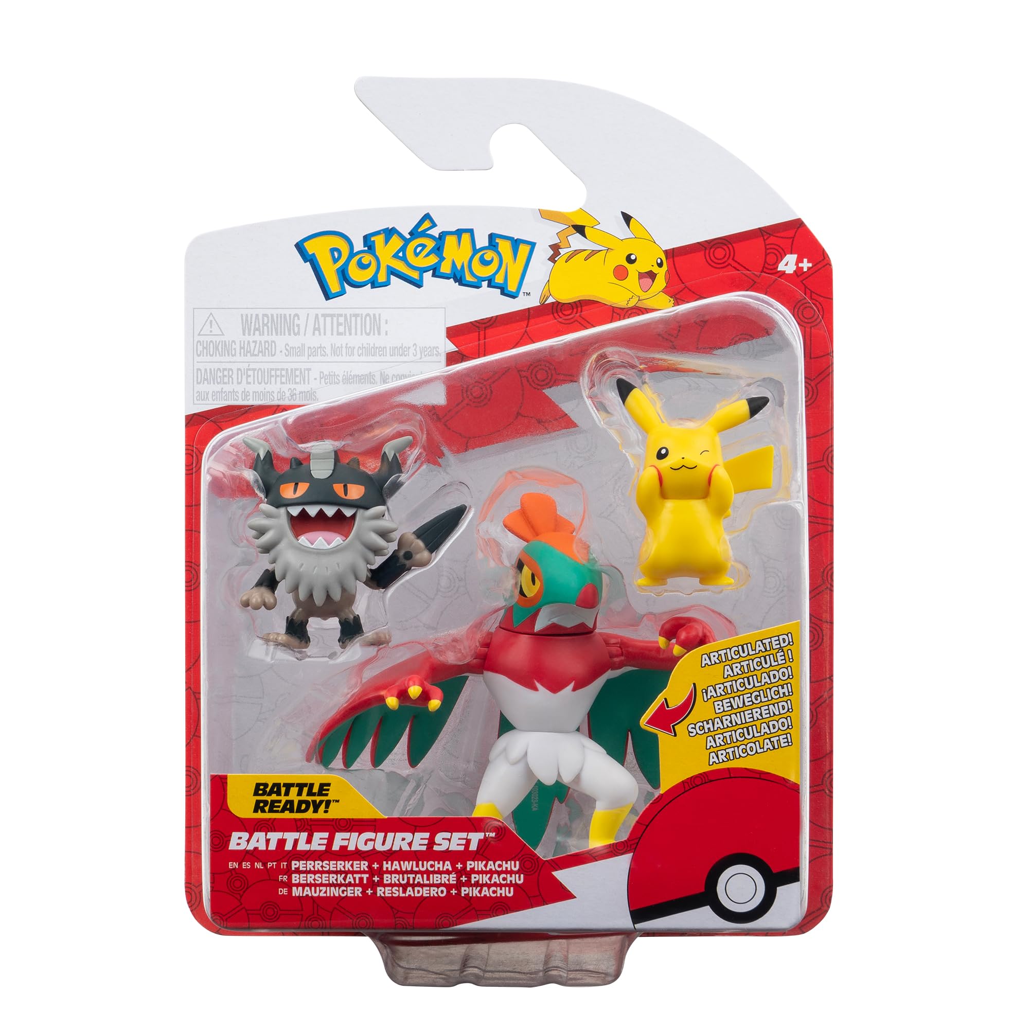 Pokémon Battle Figure 3 Pack, Features 2-Inch Pikachu and Perrserker and 3-Inch Hawlucha Battle Figures, Multicolor, 2-inch - Image 2
