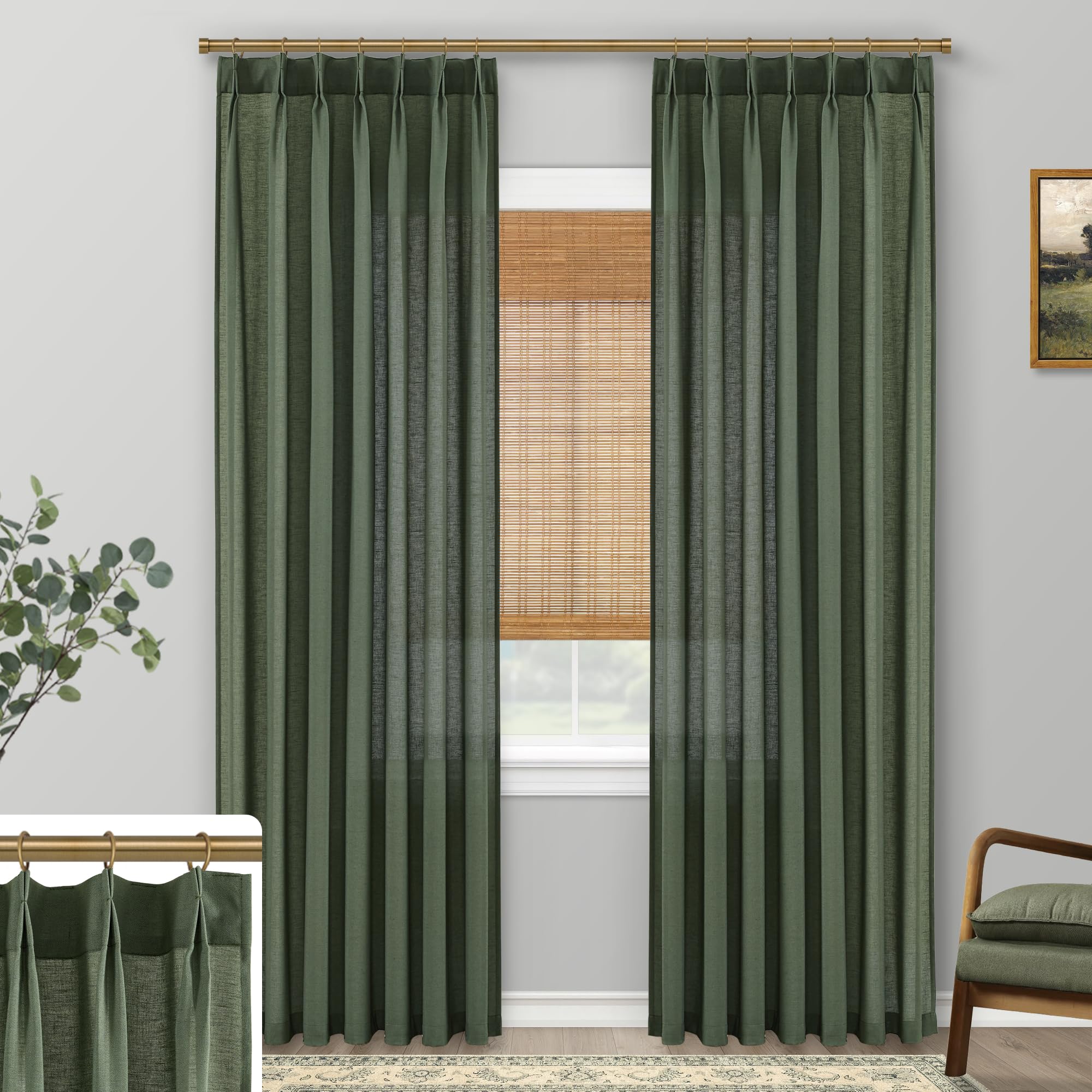 Dark Olive Green Curtains Forest Green Linen Curtain Panel