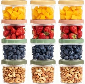 8 Oz Small Food Containers with Lids, 12 Pack, 1-Cup Reusable Snack Containers with Screw Top for Food Small Portions Meal Prep Freezer Storage, Microwave Freezer Dishwasher Safe, 4 Colors