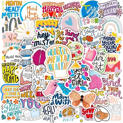 Miniatura 7 de Calcomanías estéticas de salud mental para álbum de recortes, 50 calcomanías de concientización sobre la salud mental, calcomanías de vinilo