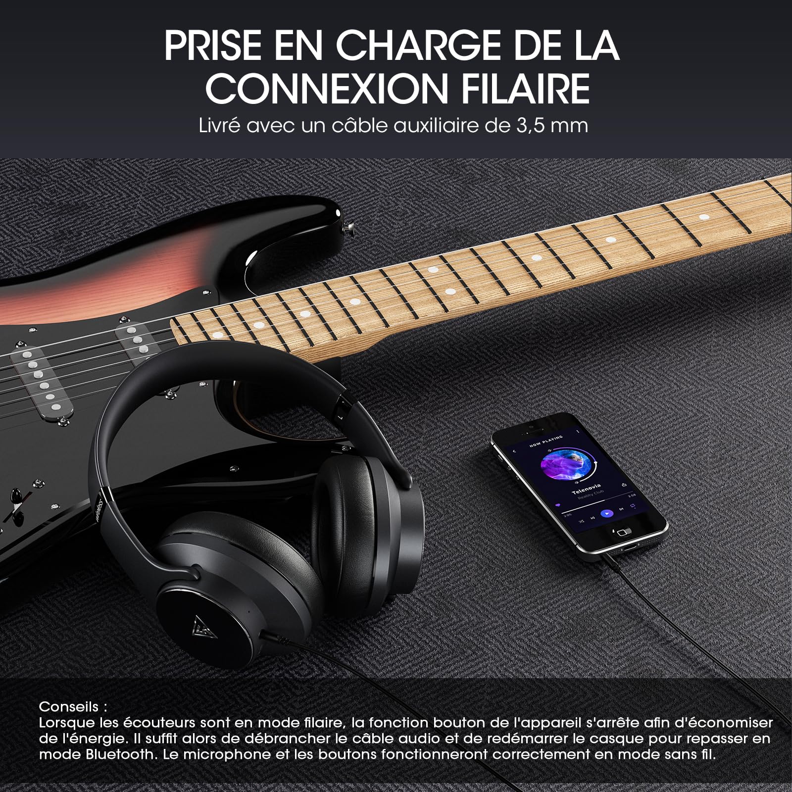 DOQAUS Casque Bluetooth sans Fil 90H avec Microphone /3EQ,Casque Audio Bluetooth,Wireless Headphones Pliable pour Ordinateurs/Téléphones Mobiles