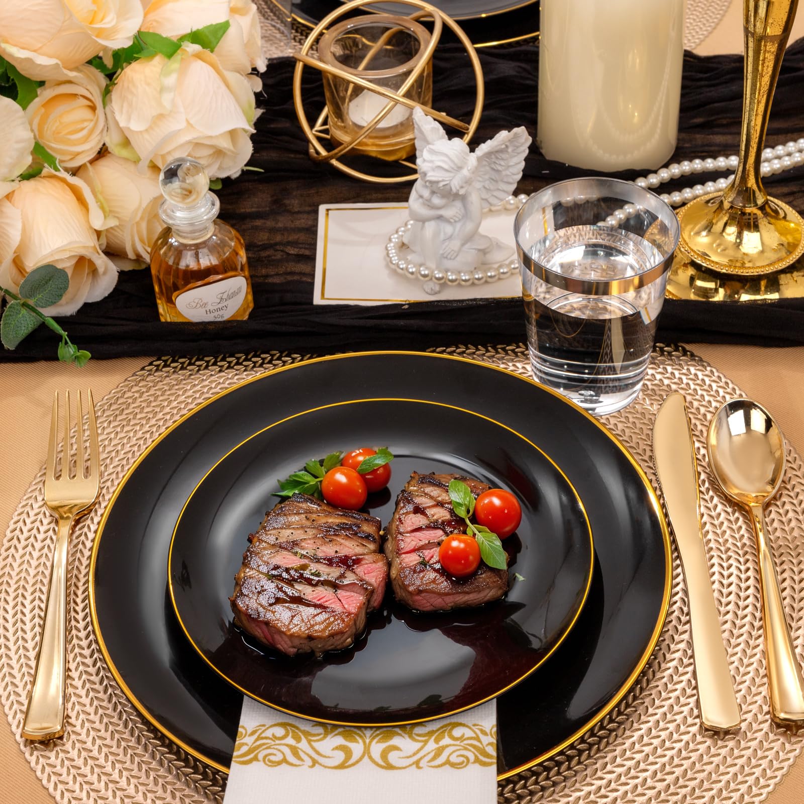 Supernal 350 Piece Black & Gold Dinnerware Set -4 Supernal 350 Piece Black & Gold Dinnerware Set -4