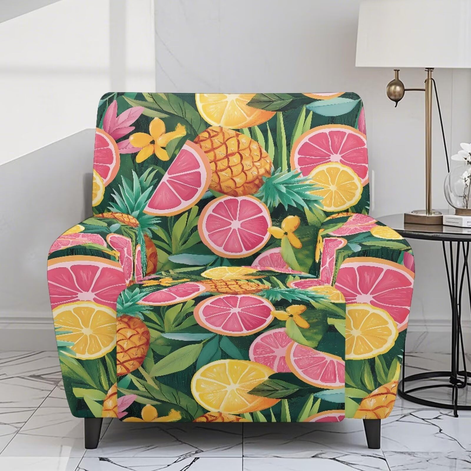 Wiryuouvt Tropical Fruit Stretch Recliner Slipcovers Printed 4-Piece Lazy Boy Chair Covers 1 Cushion Reclining Sofa Cover Furniture Protector Sofa Couch Cover with Side Storage Pocket Prevent Stain