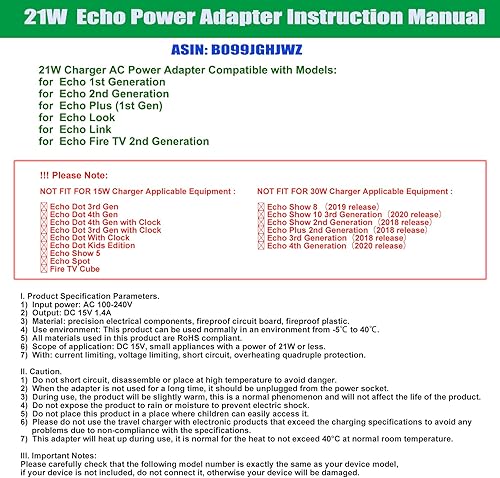 Miniatura 2 de Gonine Cargador de 21 W para Alexa Echo Show 5 (3ª generación), Echo (1ª/2ª generación), Echo Plus (1ª generación), Echo Look, Fire TV (2.ª