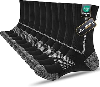 Niorasen Men's Socks, Padded Breathable Hiking Socks, Sports Socks, Cotton Crew Tennis Socks, Work Socks, Running Socks, 5 Pairs