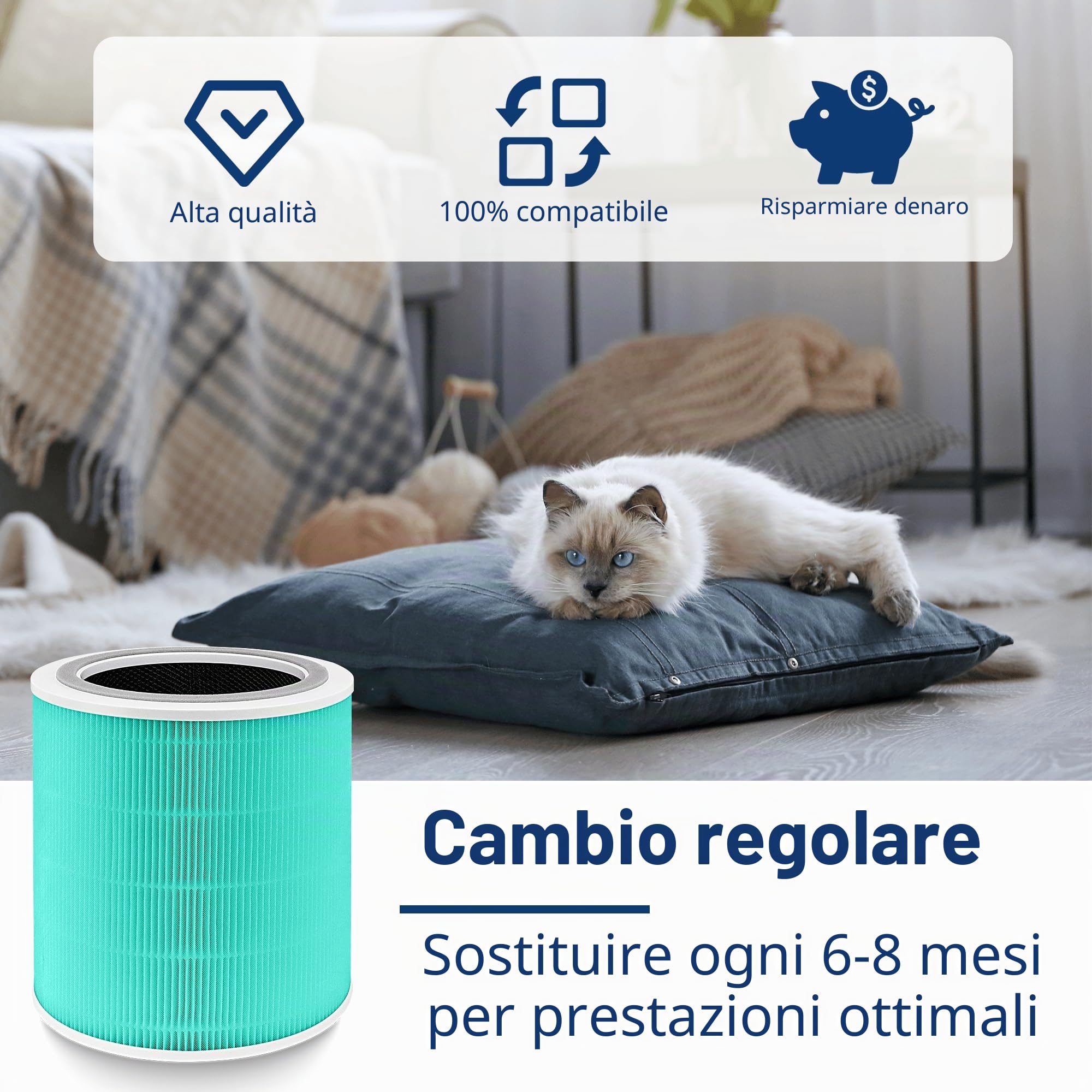APPLIANCEMATES Core 400S - Filtro di Ricambio per purificatore d'Aria LEVOIT Core 400S/Core 400S-P, Core 400S-RF-PA (LRF-C401-YUS) 3 in 1, Filtro ai Carboni Attivi HEPA, 1 Confezione, Verde