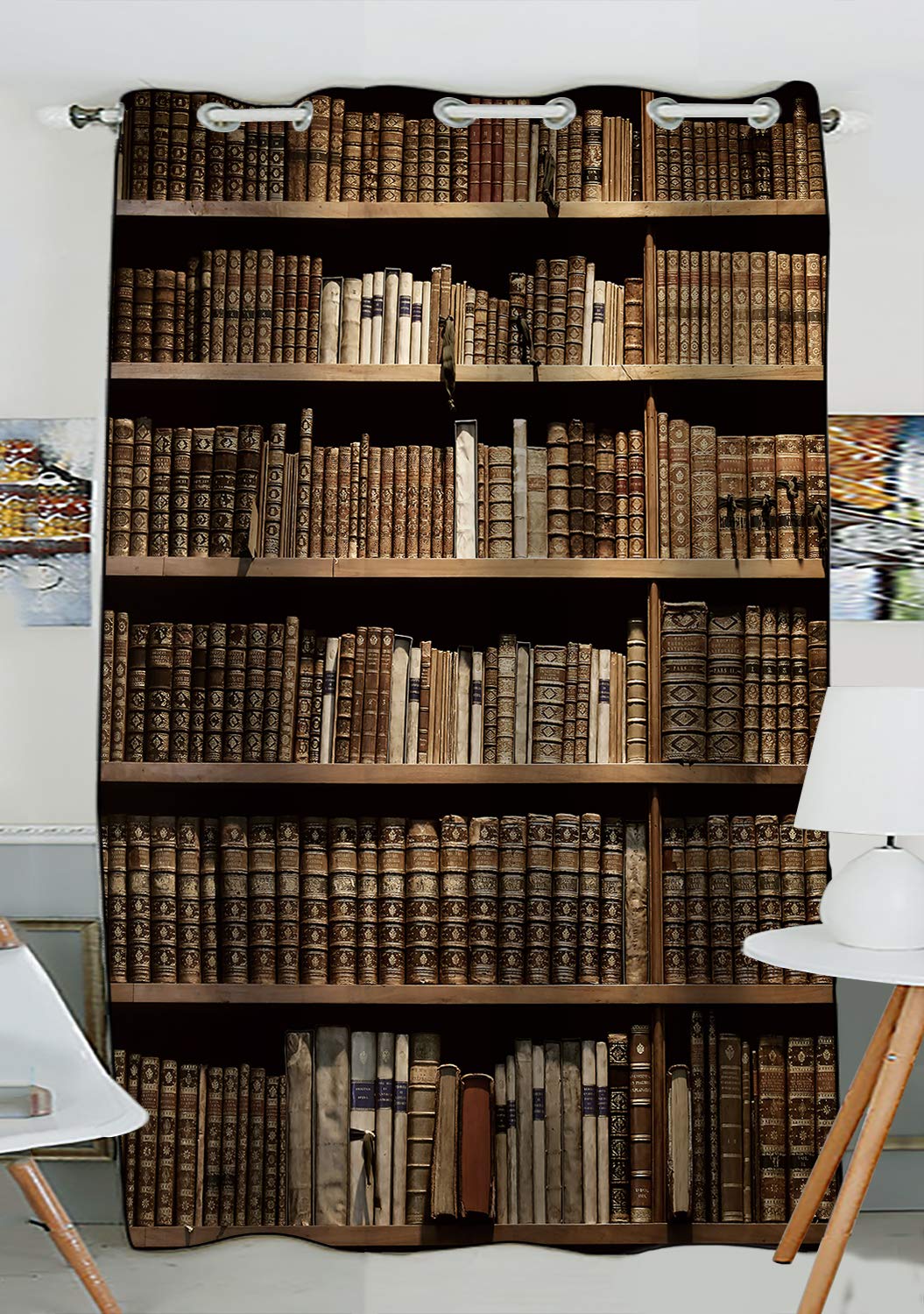 Old Books Wooden Shelf National Library Window Curtains Drapes Curtains for Bedroom Kitchen Home Living Decor 52x84 Inch One Panels