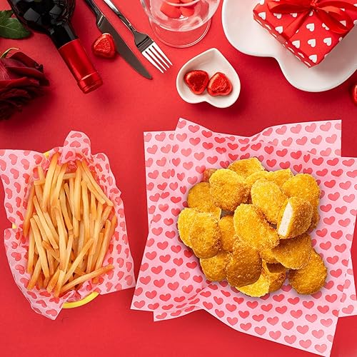 Vista 6 de Hojas de papel encerado para delicatessen, 100 unidades, forro de cesta de comida para el día de San Valentín para sándwiches y papas fritas, de 12
