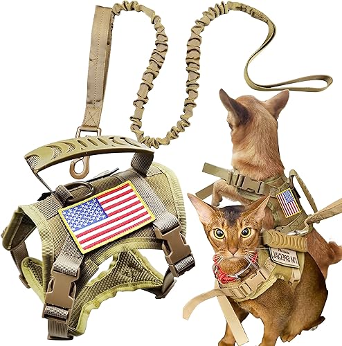 Arnés táctico para gatos y correa para caminar a prueba de escape ajustable militar chaleco K9 para mascotas fácil control para gatos grandes