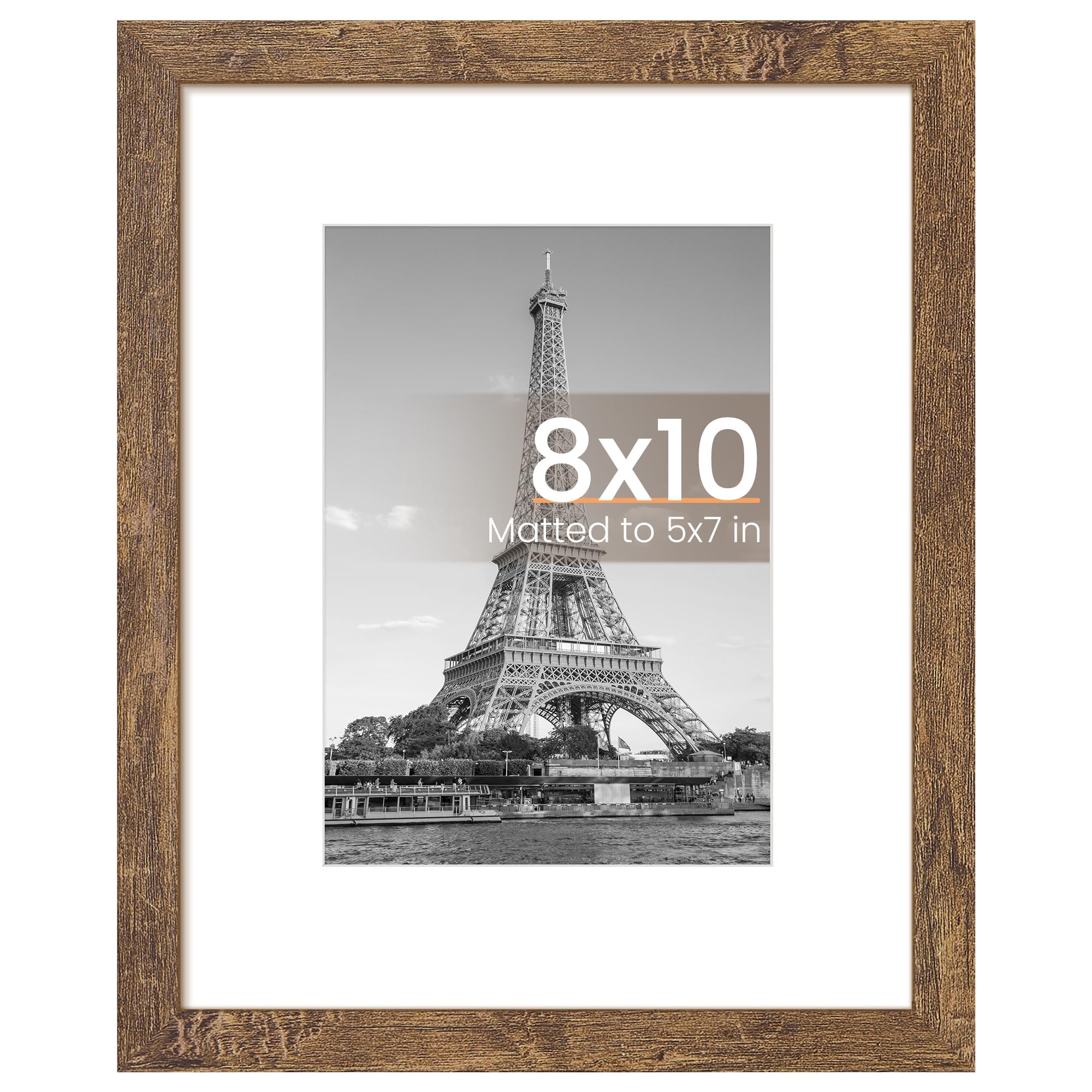 upsimples 8x10 Picture Frame, Wall Decor Photo Frames, Rustic Brown 1 Pack | 8 x 10 Frame, 5x7 Frame with Mat for Gallery Wall, Family, Baby, Dog, Dorm, Farmhouse, Rustic, Christmas, Mothers' Day