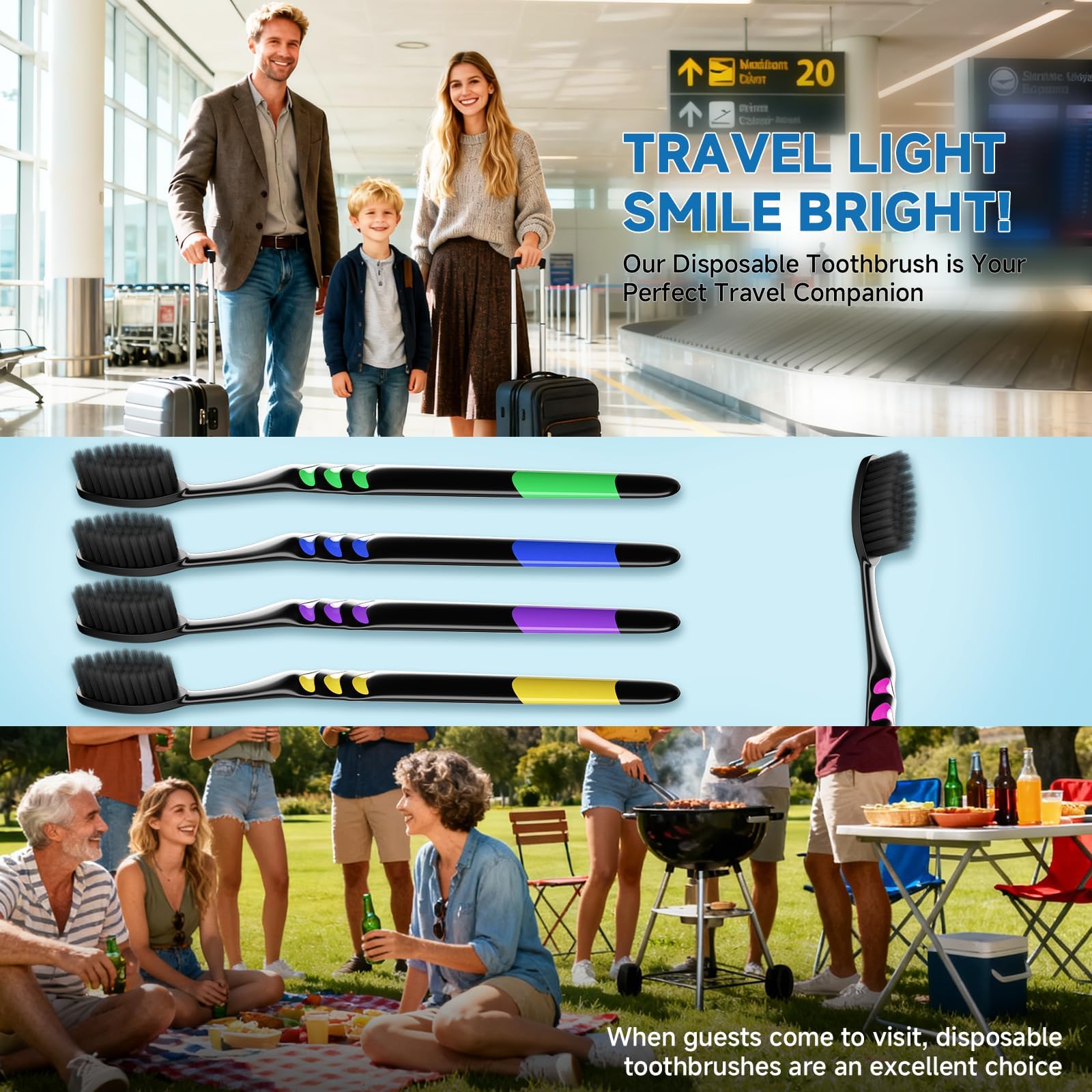 Confezione da 50 spazzolini monouso di alta qualità, confezionati singolarmente, spazzolini da denti per bambini, spazzolini da denti con setole morbide medie, manico ergonomico, perfetti per