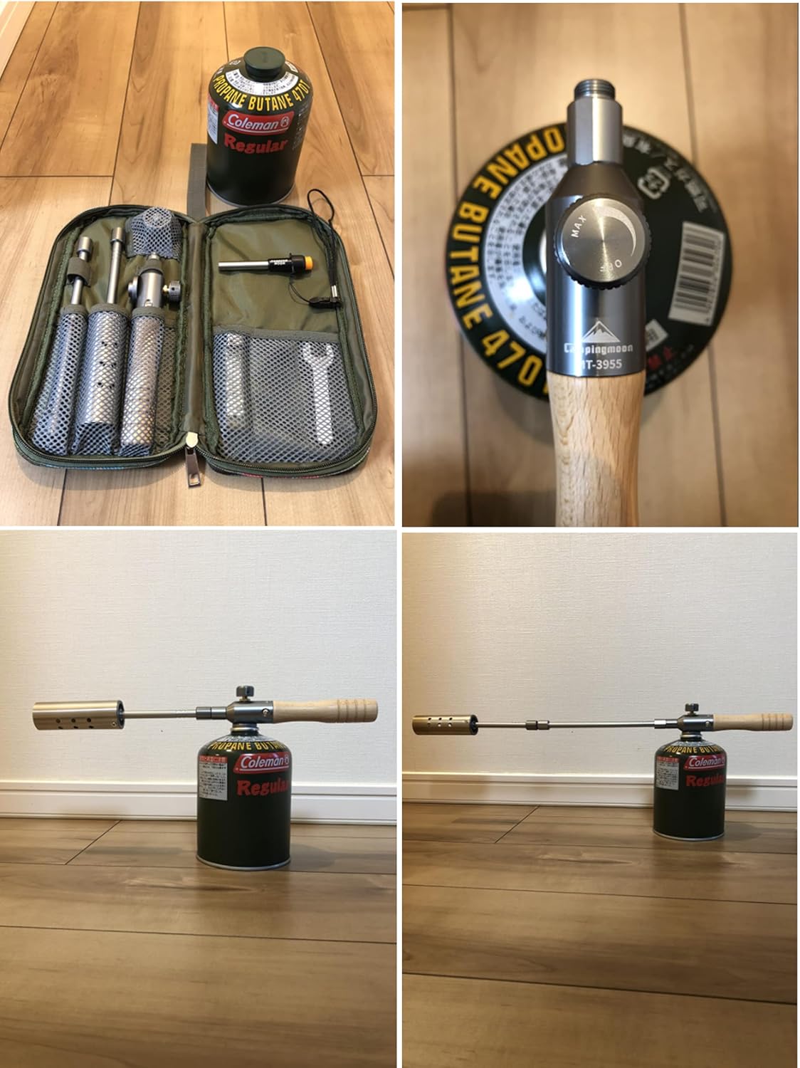 CAMPINGMOON Camping Grill Torch Dual Fuel Head Flame Adjustable for Charcoal Starter with Storage Case MT-3955/I-1010 (Propane + Isobutane)