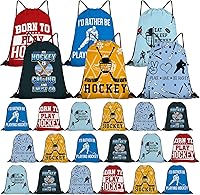 SilTriangle 24 Pack Hockey Drawstring Bags Bulk - 16x14 Inch Lightweight Sports Sacks for Party Favors, Team Gifts & Hockey Events