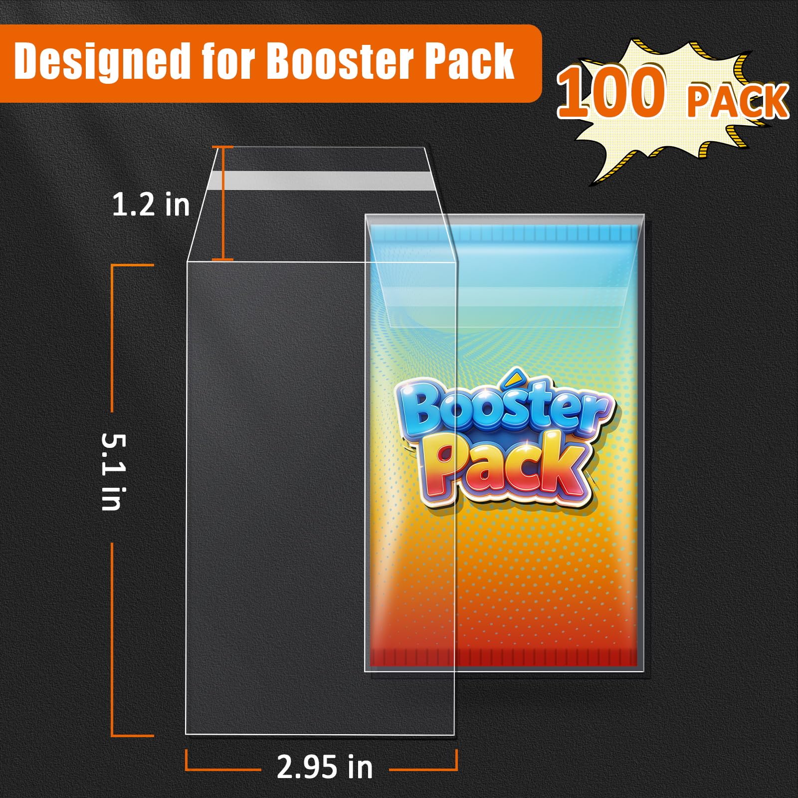 Booster Pack Sleeves, Booster Pack Protector Team Bags, Cards Sleeves for Trading Cards, Ultra Protection for Pro Collector- 100Pack - 3