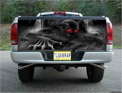 Miniatura 5 de GRAPHIX EXPRESS Calcomanía para portón trasero de camión, calcomanía de calavera de esqueleto T23 para camionetas