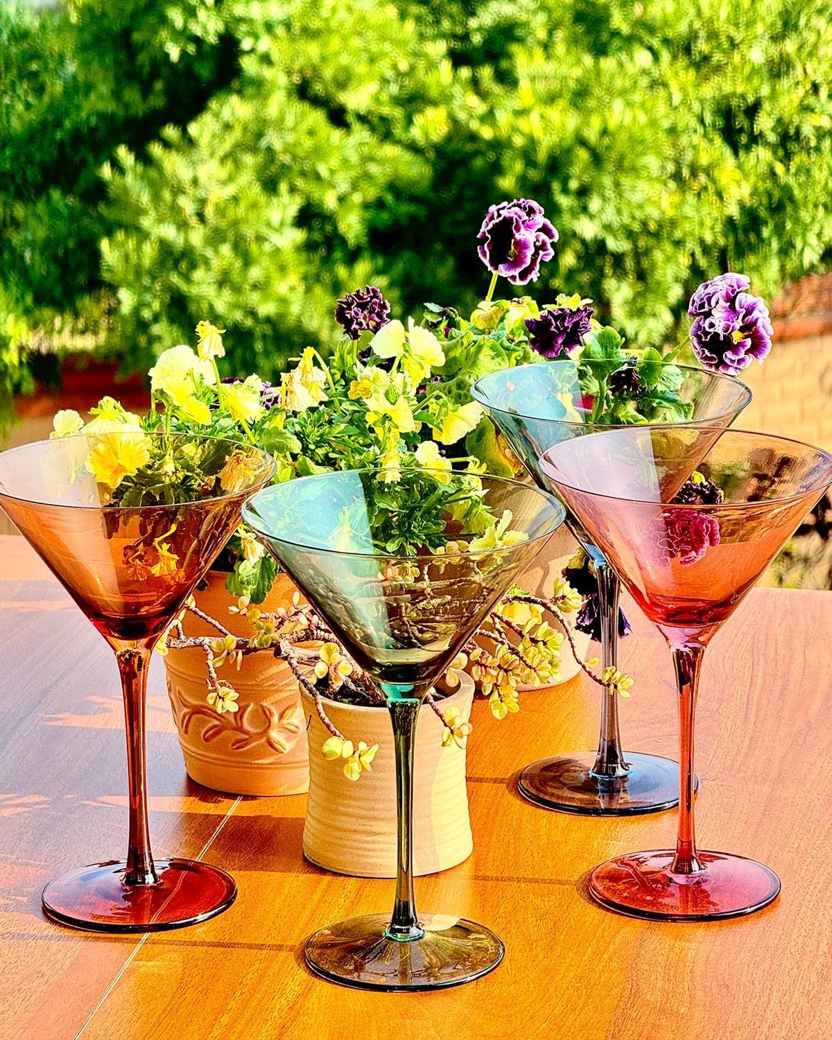 Colored Martini Glasses Set of 4-9 oz, Handmade Premium Crystal Cocktail Glasses, Martini, Cosmopolitan, Manhattan, Gimlet, Pisco Sour, Christmas Gifts for Men Women, Colored