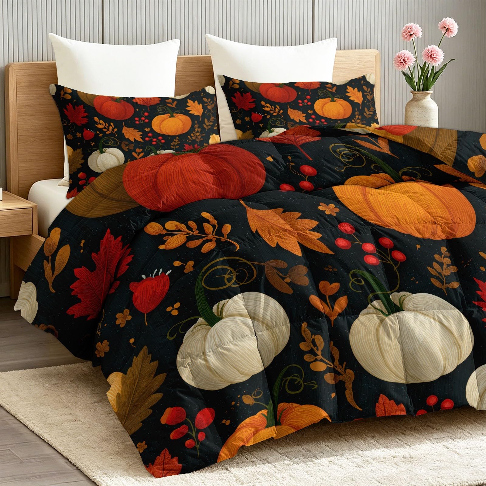 Piumino rustico pastorale senza rivestimento, 200 x 200 cm, 4 stagioni, lavabile, leggero, delicato sulla pelle, tradizionale autunnale, arancione zucca rampicante, caldo, per tutto l'anno