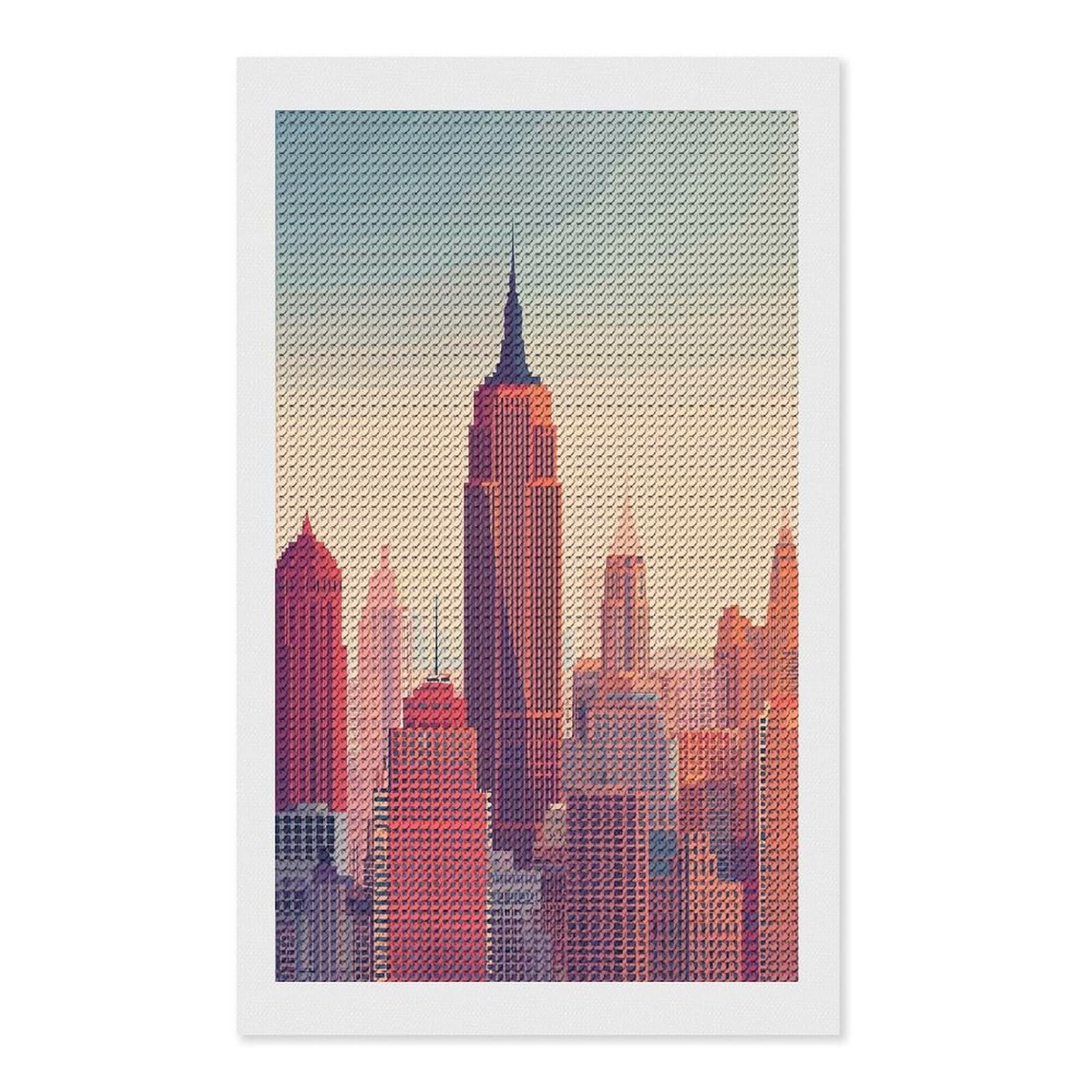 Junmoney New York City Skyline at Sunset(4) Diamond Painting Canvas Set 12"x20", for Beginners, Complete Accessories, Christmas Gift, Modern Decor
