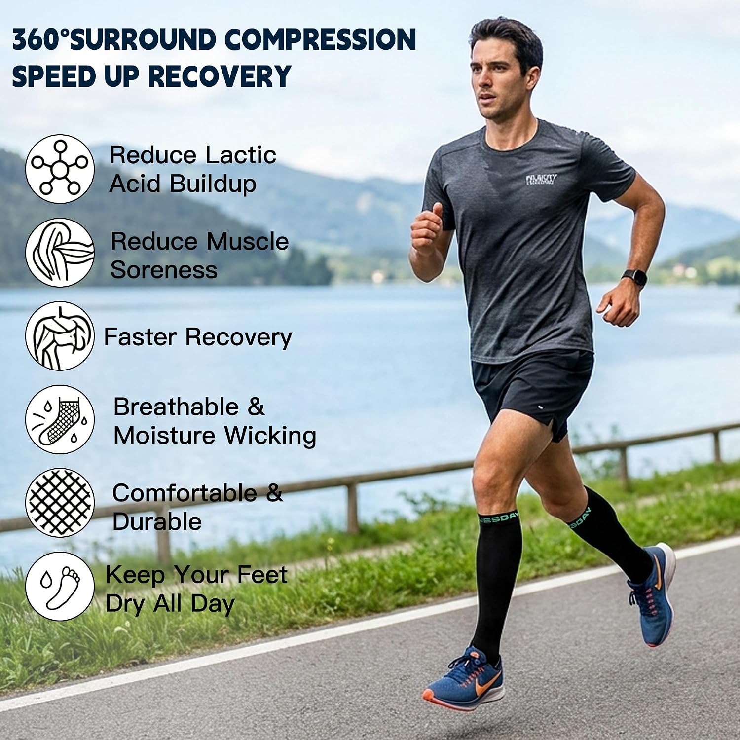 7 Pairs Copper Compression Socks for Men Women 20-30 mmHg Knee High Socks image 5