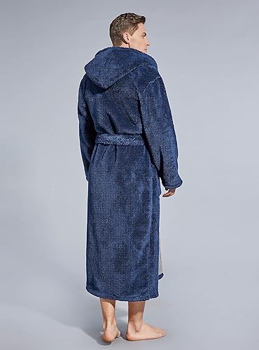 Miniatura 6 de SlumberMee Bata de felpa de forro polar para hombre con capucha, ultra suave, esponjosa, longitud completa, larga con bolsillos, abrigo de casa